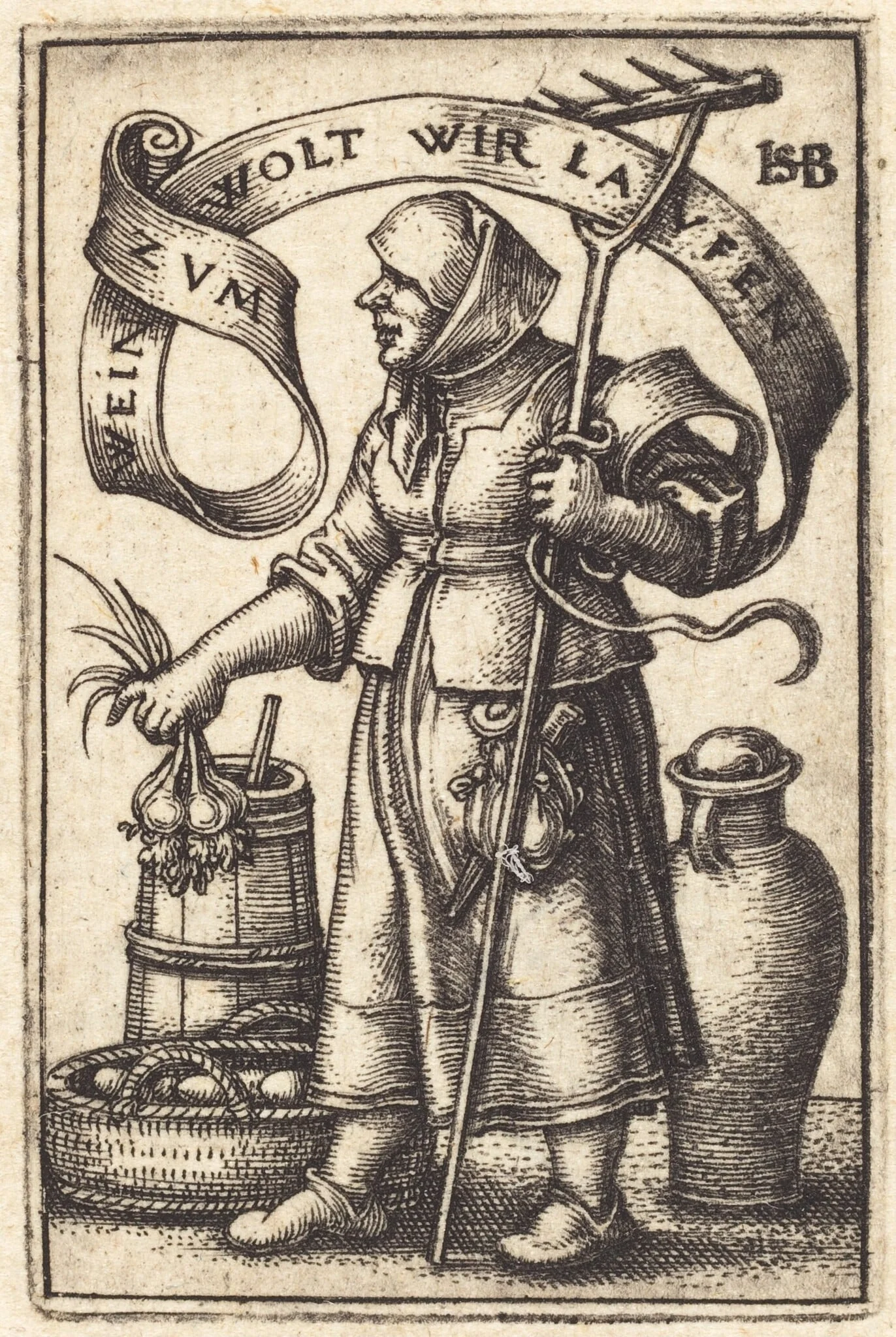 Peasant Woman at Market, by Sebald Beham, ink, 1542