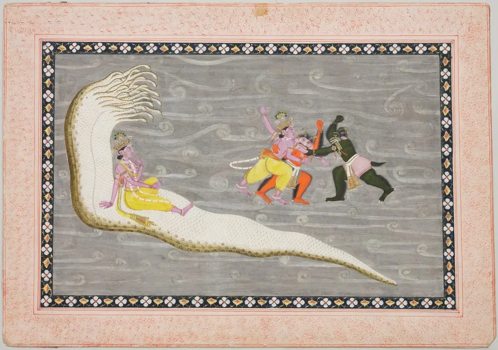 Vishnu on Serpent Shesha and Vishnu Battling Demons Madhu and Kaitabha