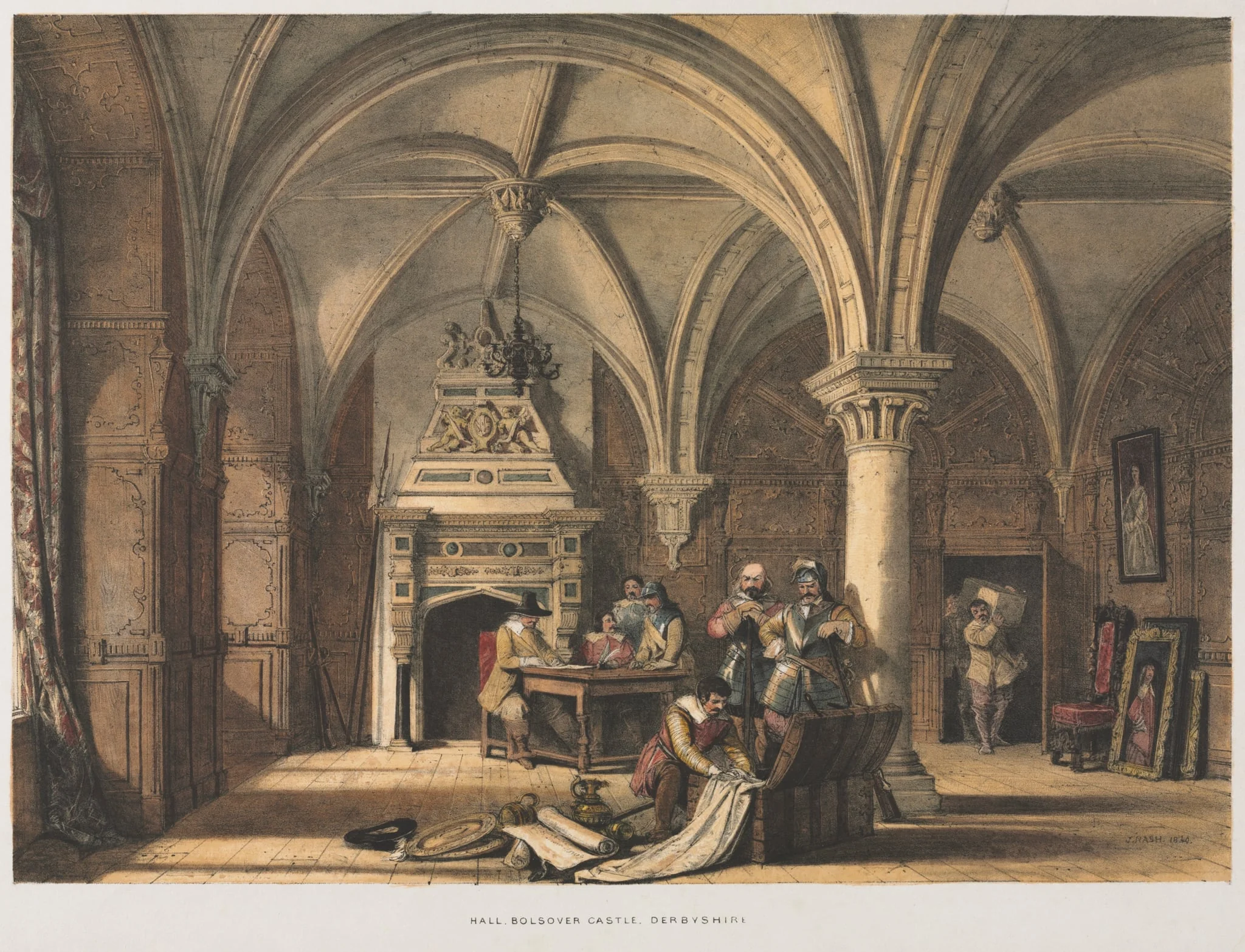 Hall, Bolsover Castle, Derbyshire, by Joseph Nash, 1840