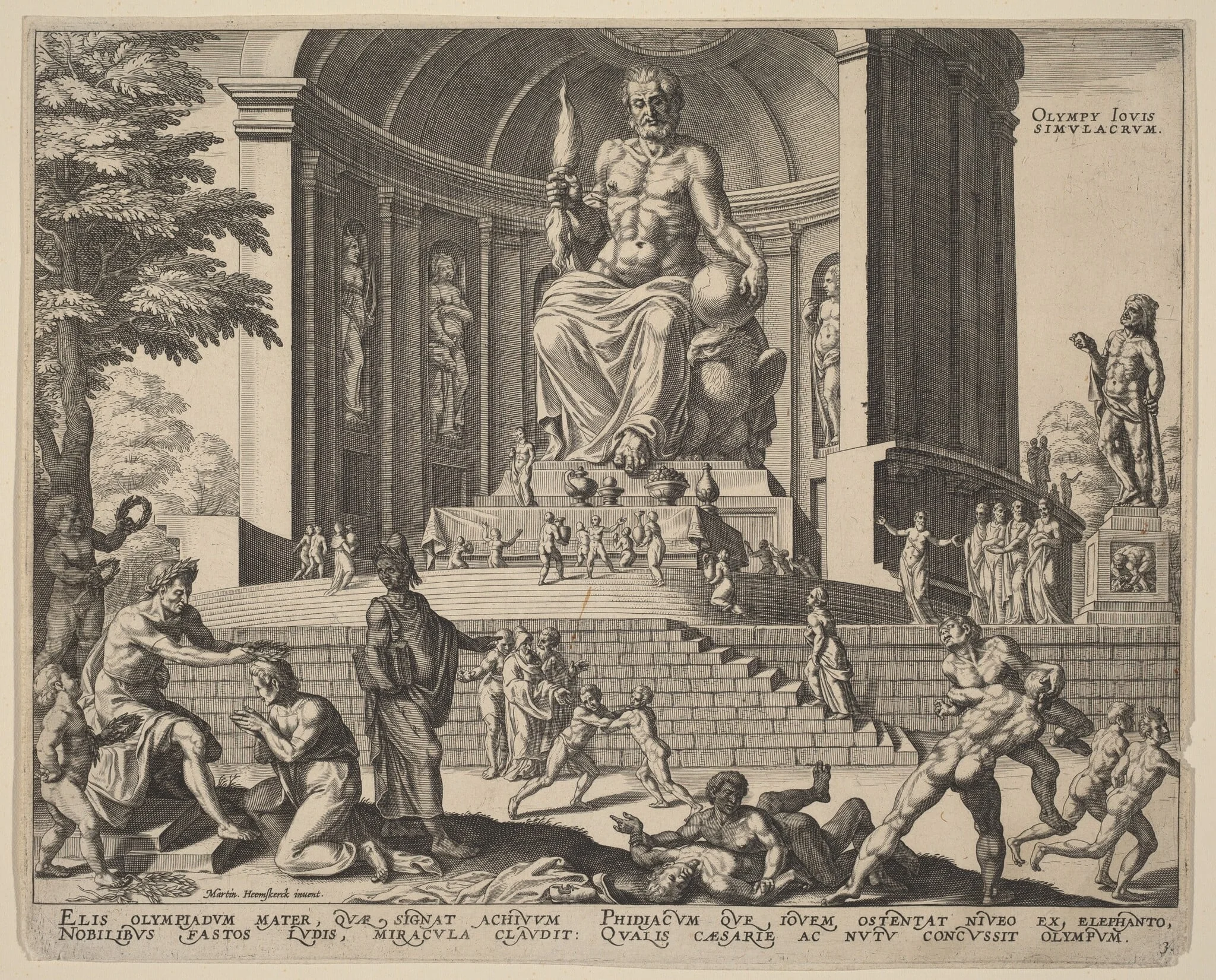 Olympy Iovis Simulacrum (The Statue of Jupiter at Olympia), by Philip Galle, ink, 1572