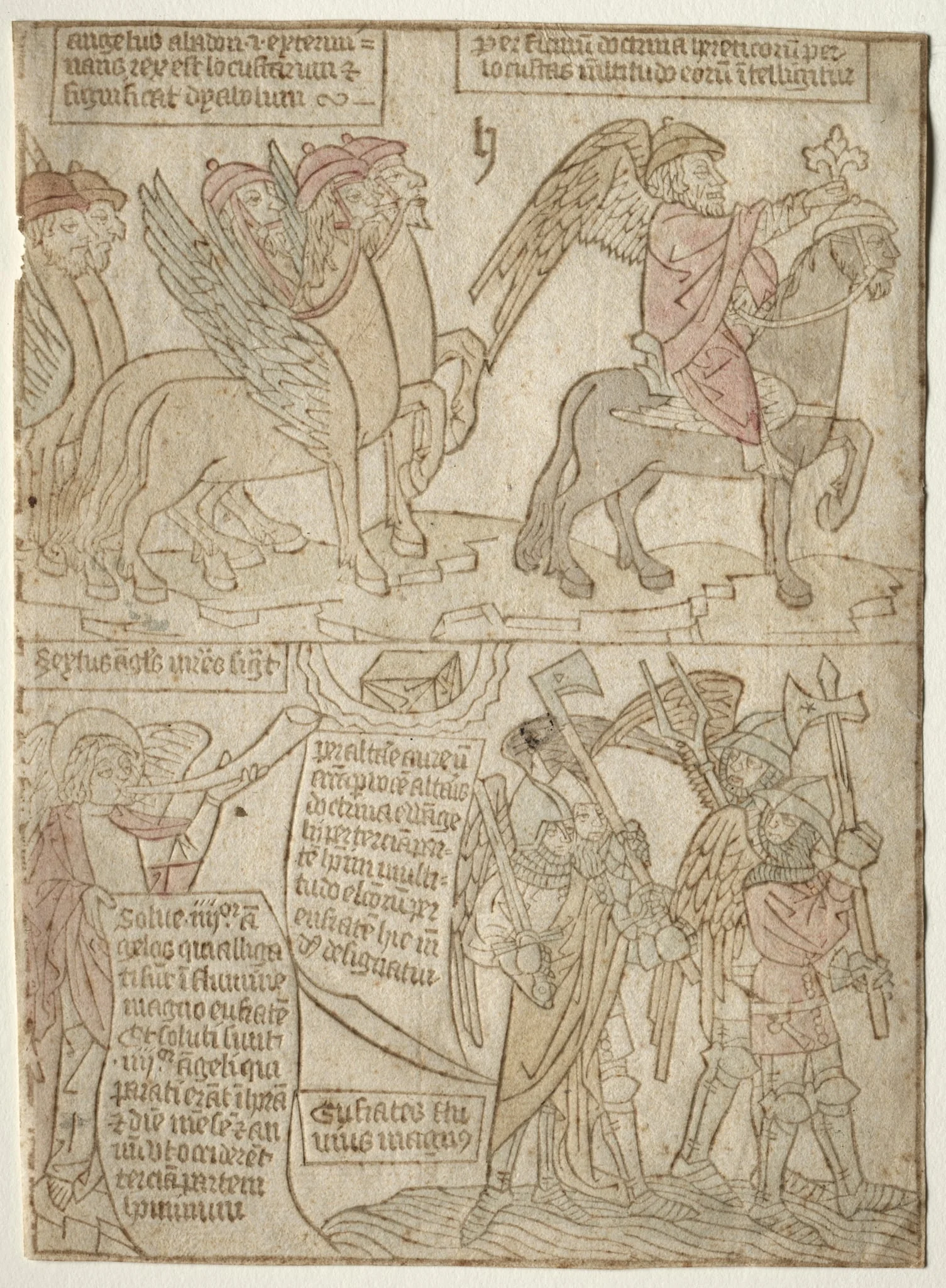 page from the Apocalypse (The Locusts with the Angel of the Abyss and The Sixth Trumpet), by Unknown, 1404