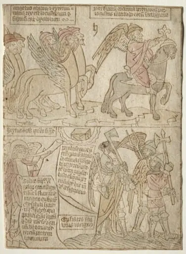 page from the Apocalypse (The Locusts with the Angel of the Abyss and The Sixth Trumpet)