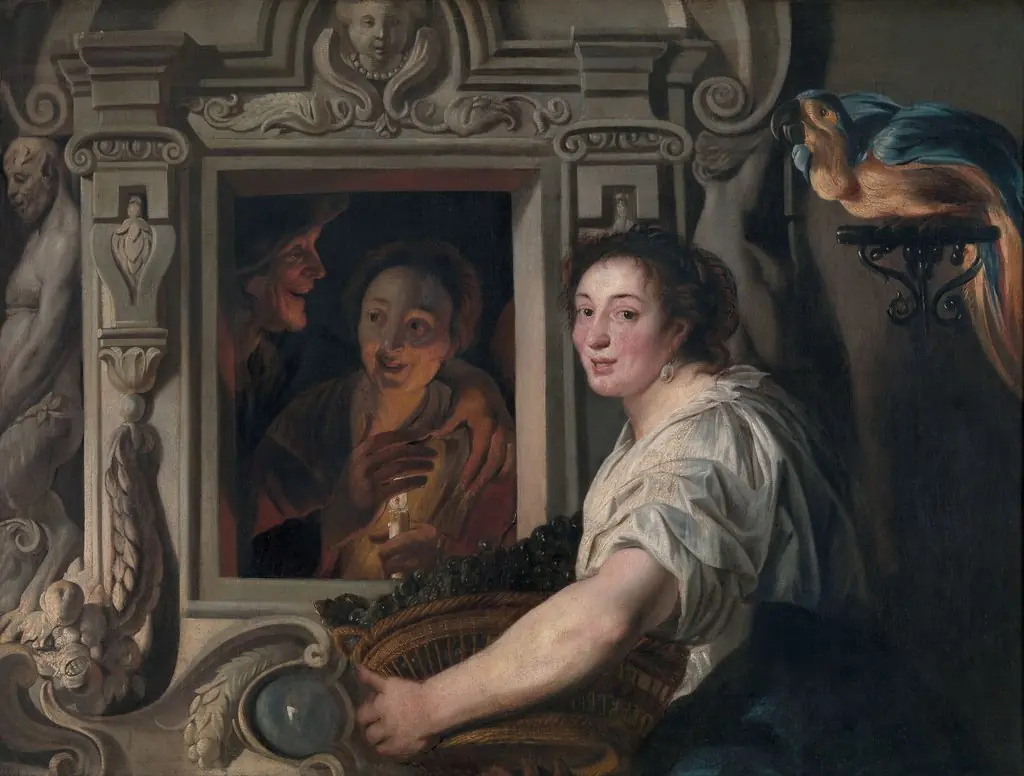 A maidservant with a basket of fruit and two lovers