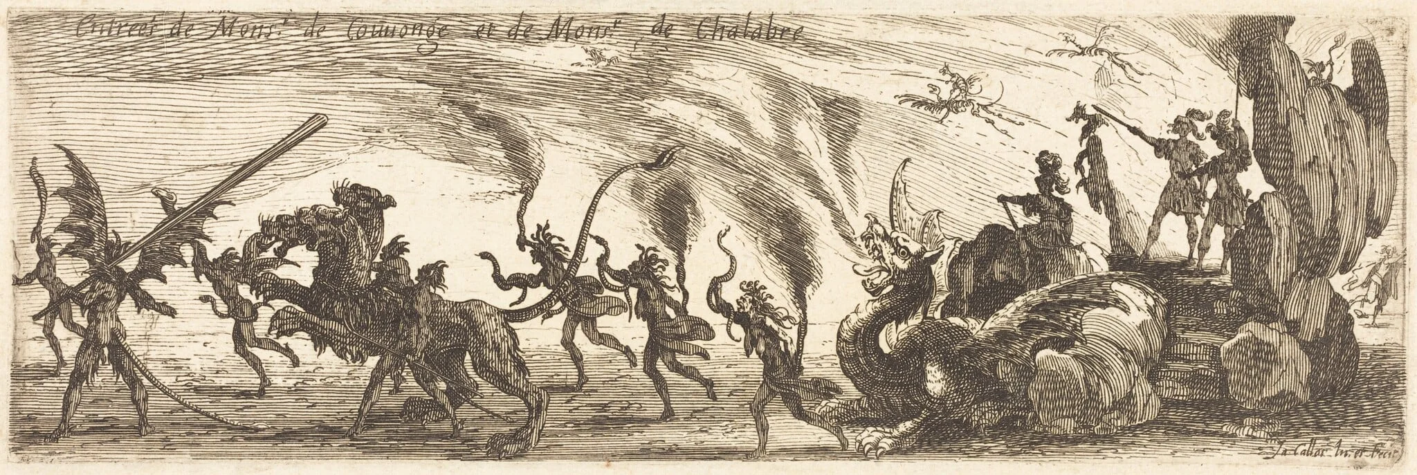 Entry of M. de Couvonge and M. de Chalabre [extra plate], by Jacques Callot, ink, 1627