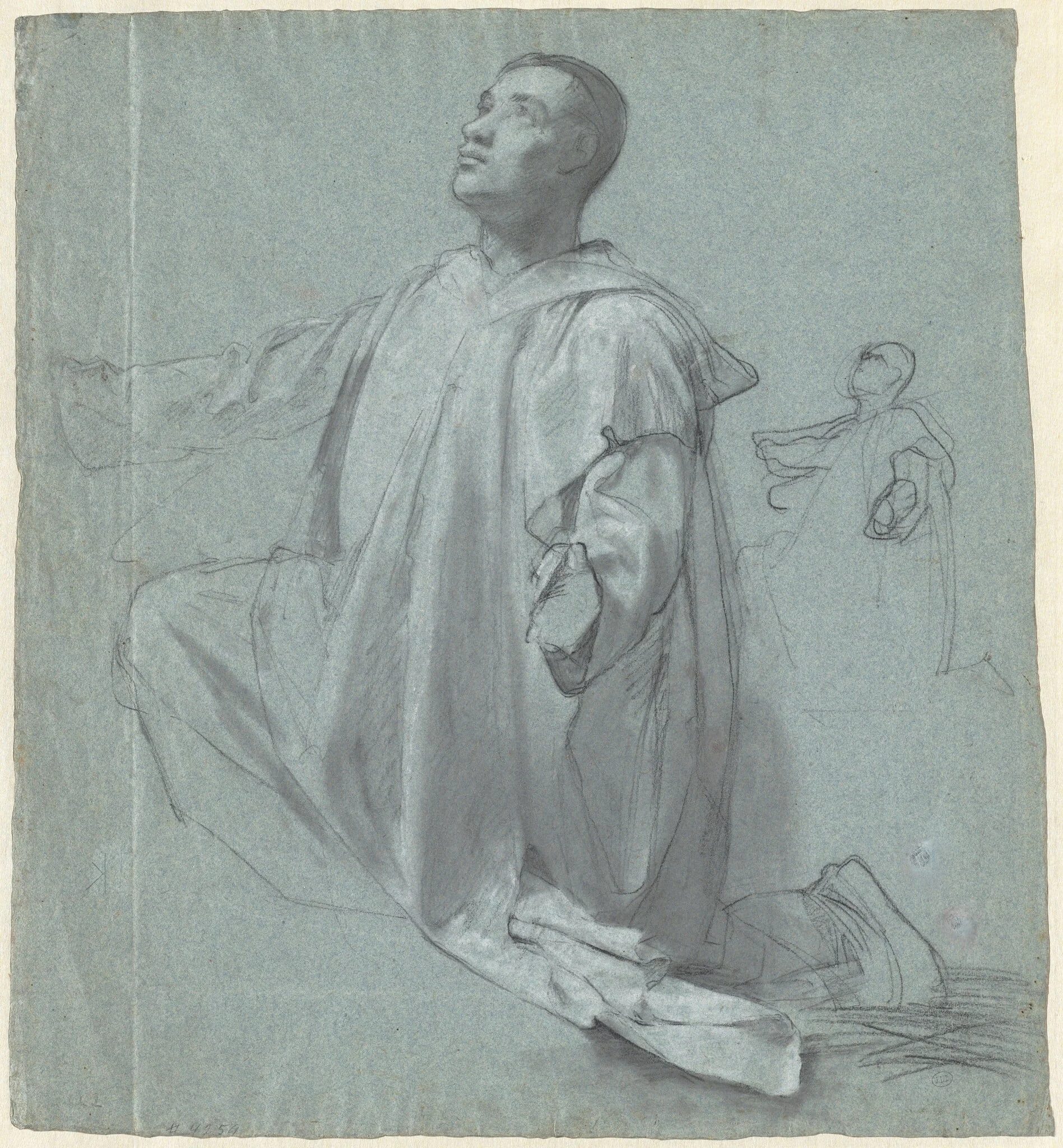 A Young Benedictine Monk Kneeling, by Jean Leonard Lugardon, chalk, 1824
