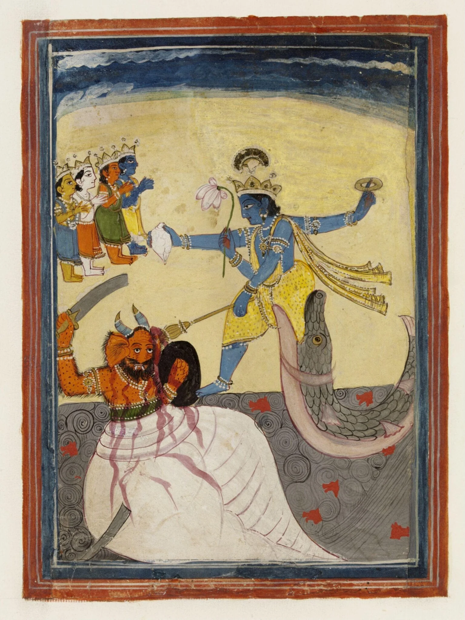 Vishnu as Matsya, by Mangnu, paint, 1860
