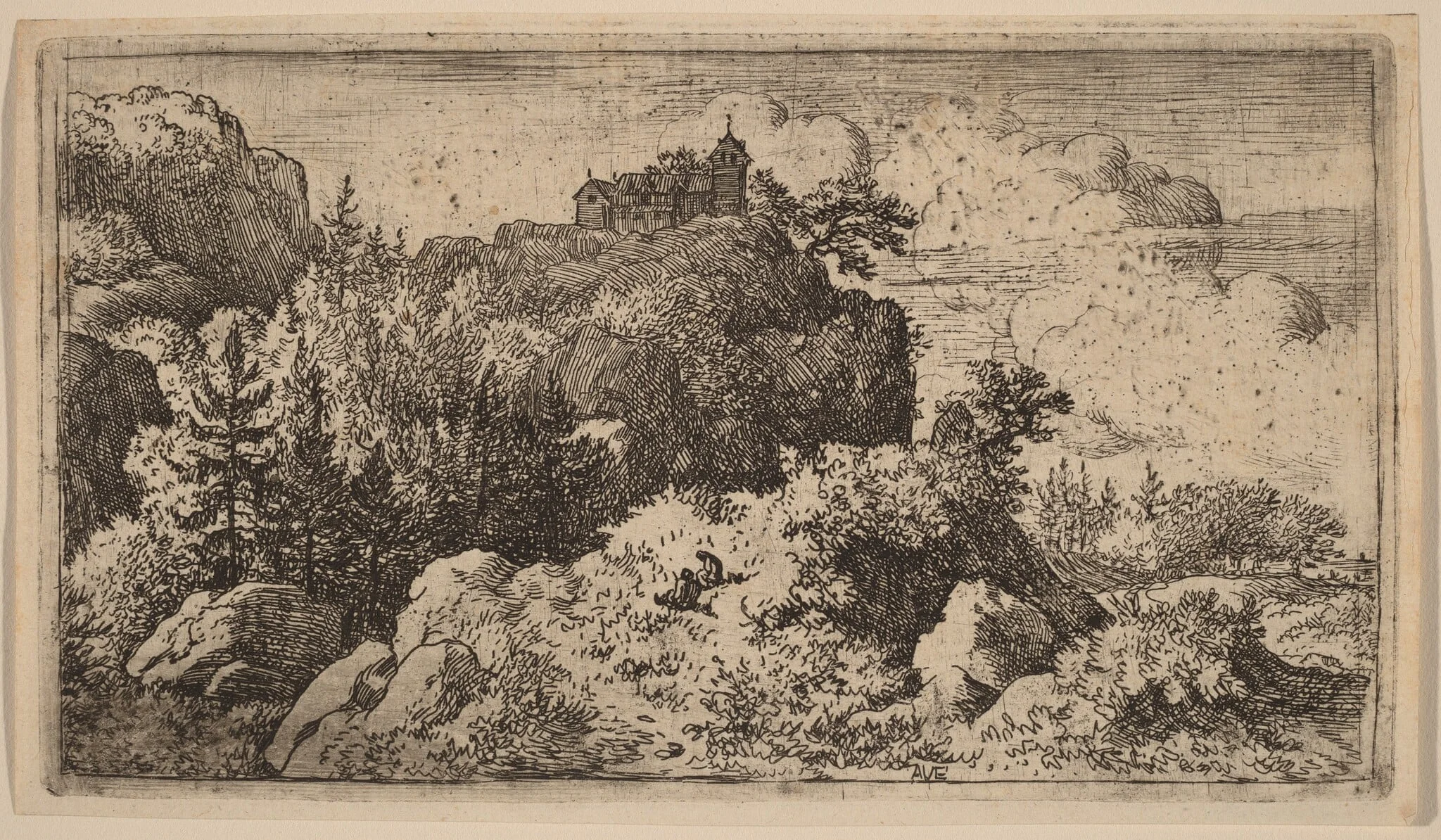 Firs in the Defile, by Allart van Everdingen, ink, 1650