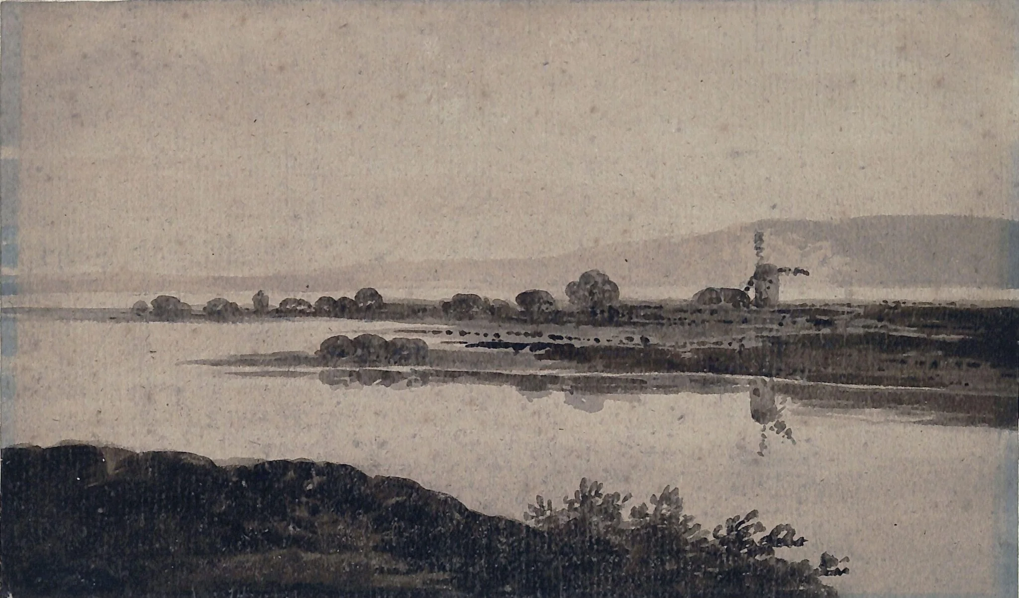 River Scene, by Unknown, watercolor, 1850