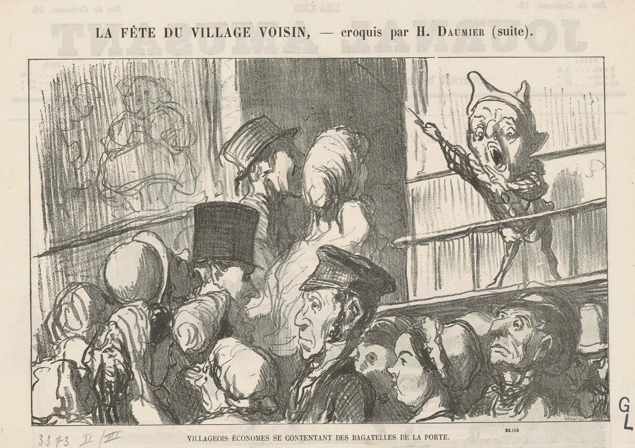 Villageois économes se contentant ... (recto);  A la campagne, pas de grèves de cochers ... (verso), by Honoré Daumier, ink, 1865