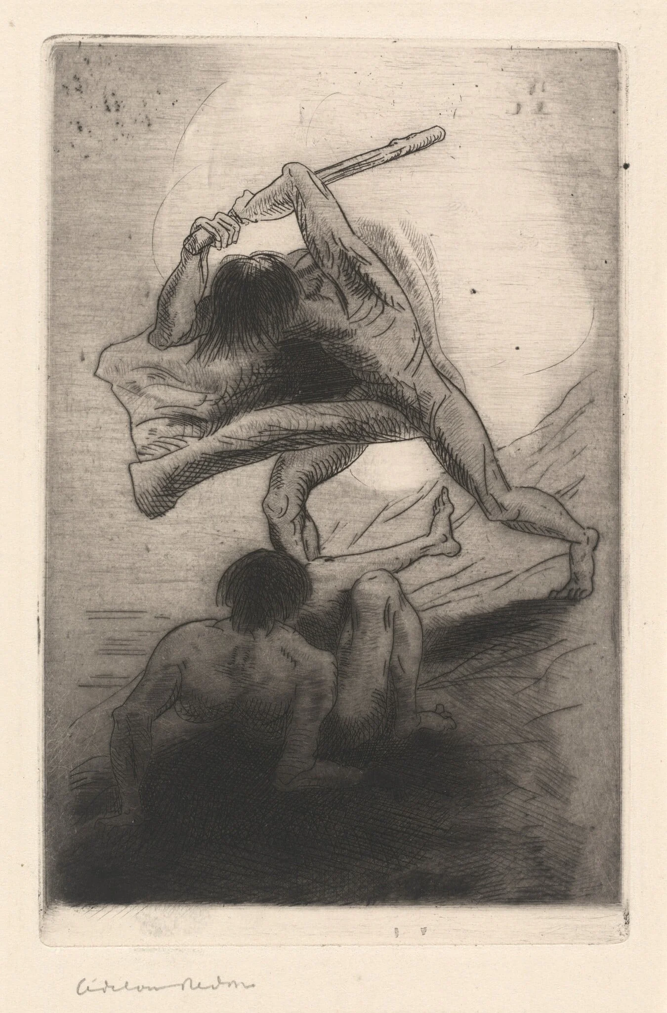 Cain and Abel, by Odilon Redon, ink, 1886
