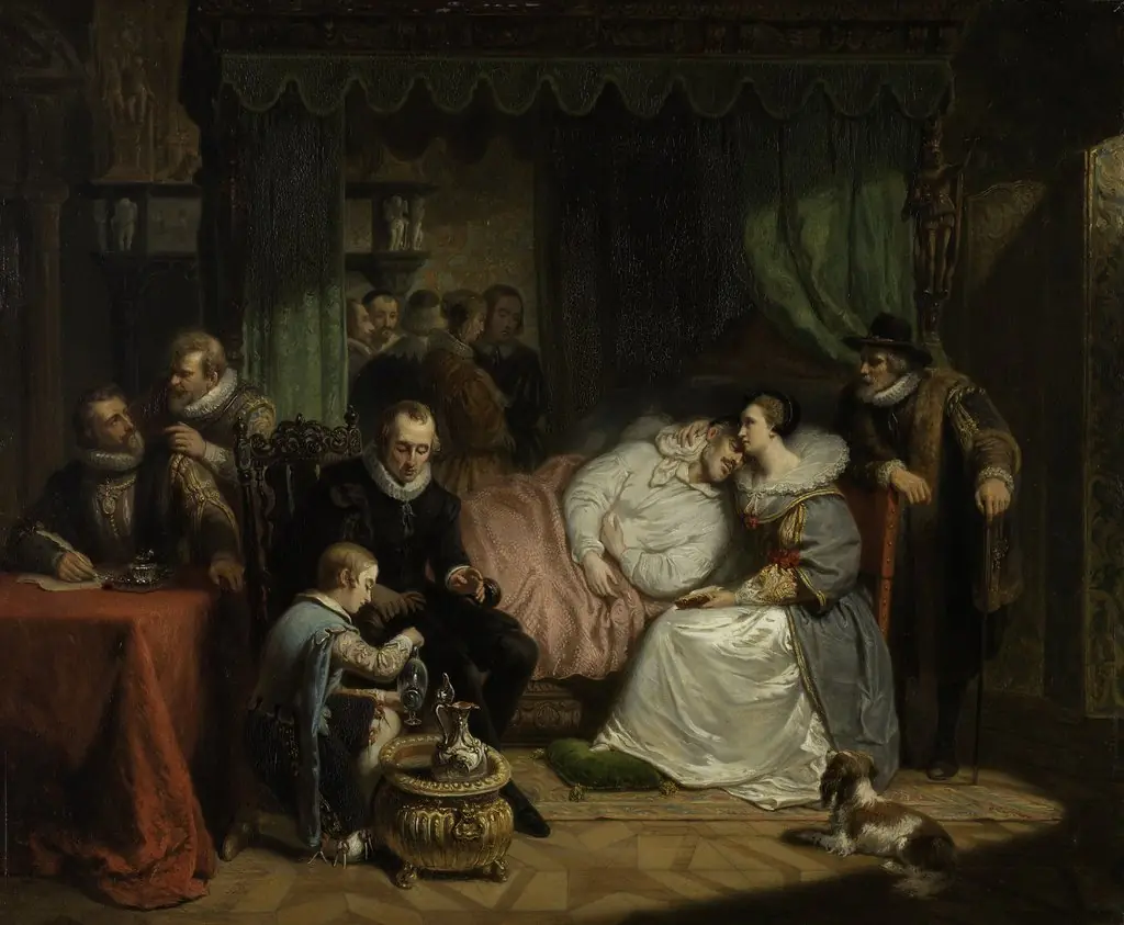 Prince William I after the failed Assassination Attempt by Jean Jaurequi in 1582, Nursed by Charlotte de Bourbon