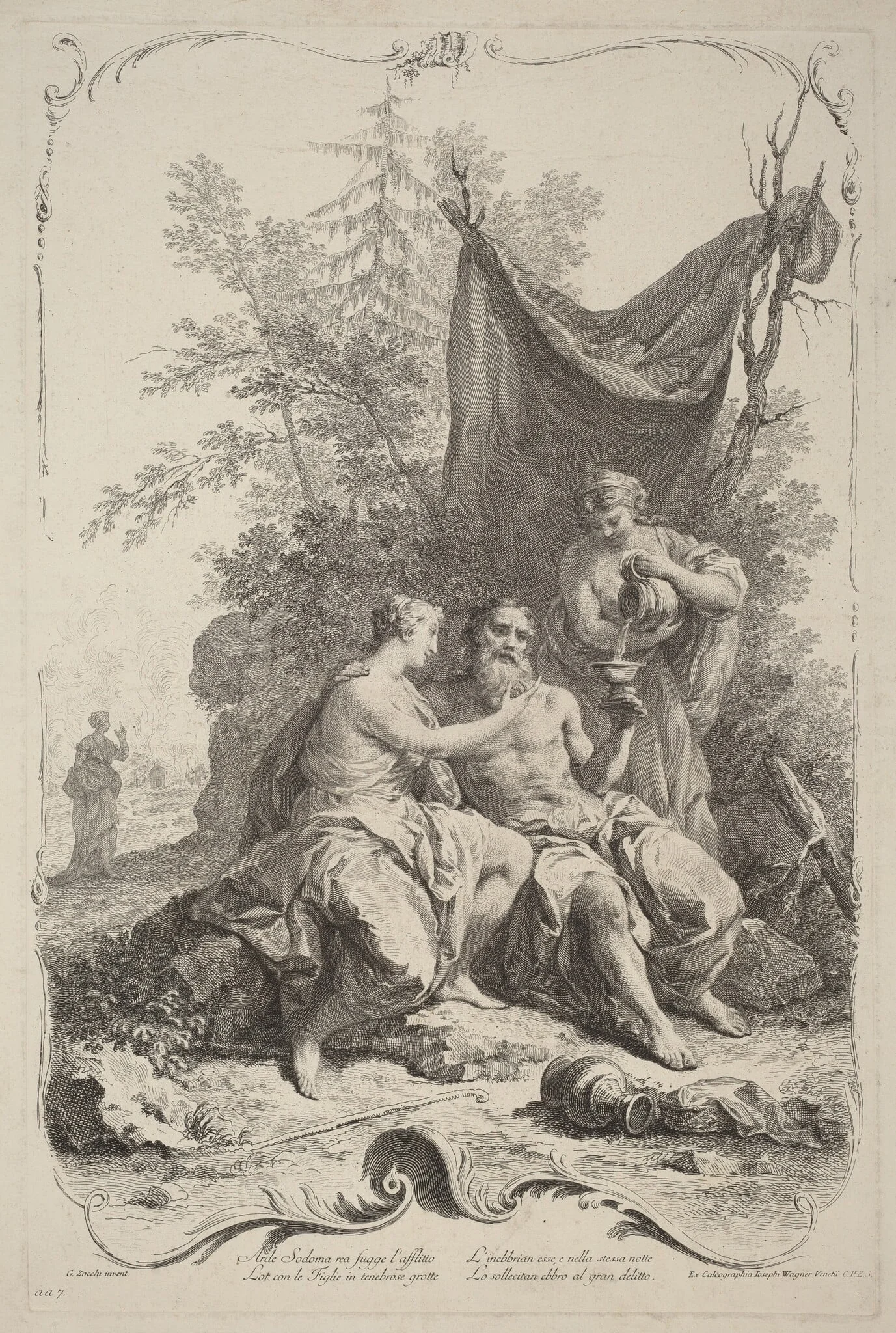 Lot and His Daughters, by Joseph Wagner, ink, 1745