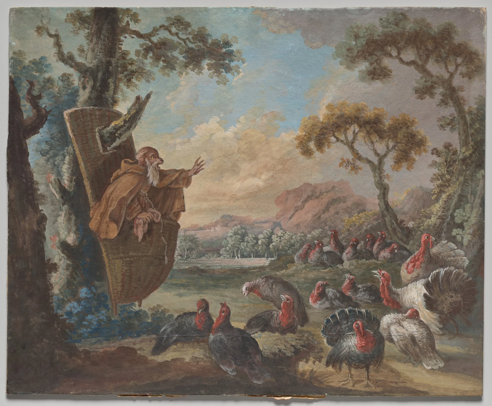 Monkey Preaching to Turkeys, by Christophe Huet, 1774