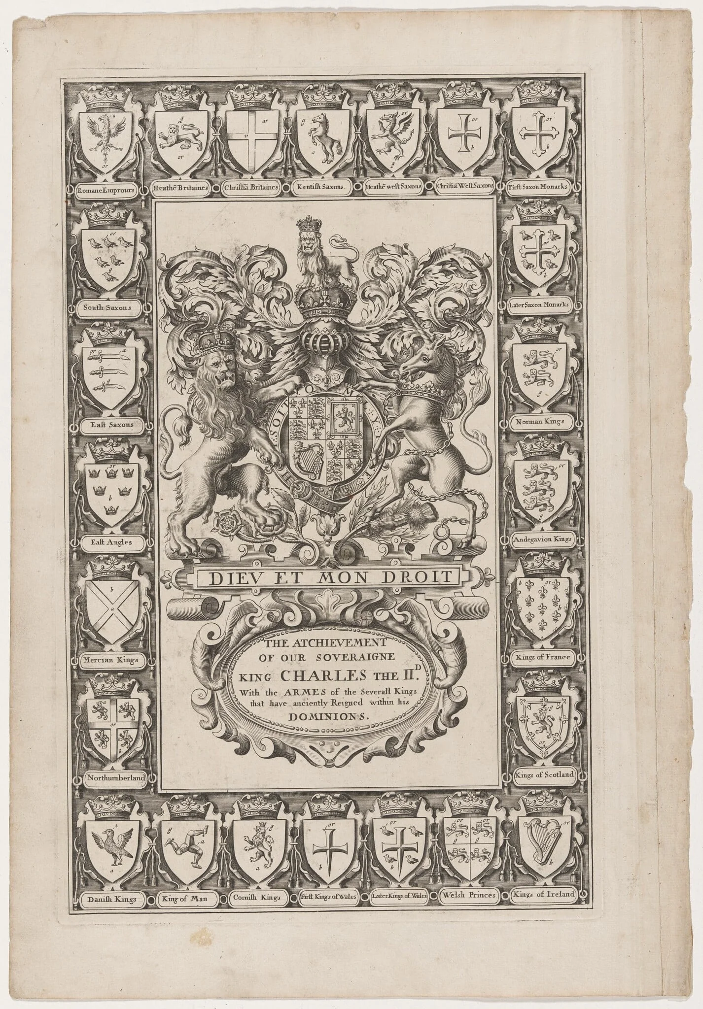 Title Page for the Achievement of Our Sovereign King Charles the Second, by Jodocus Hondius I, ink, 1850