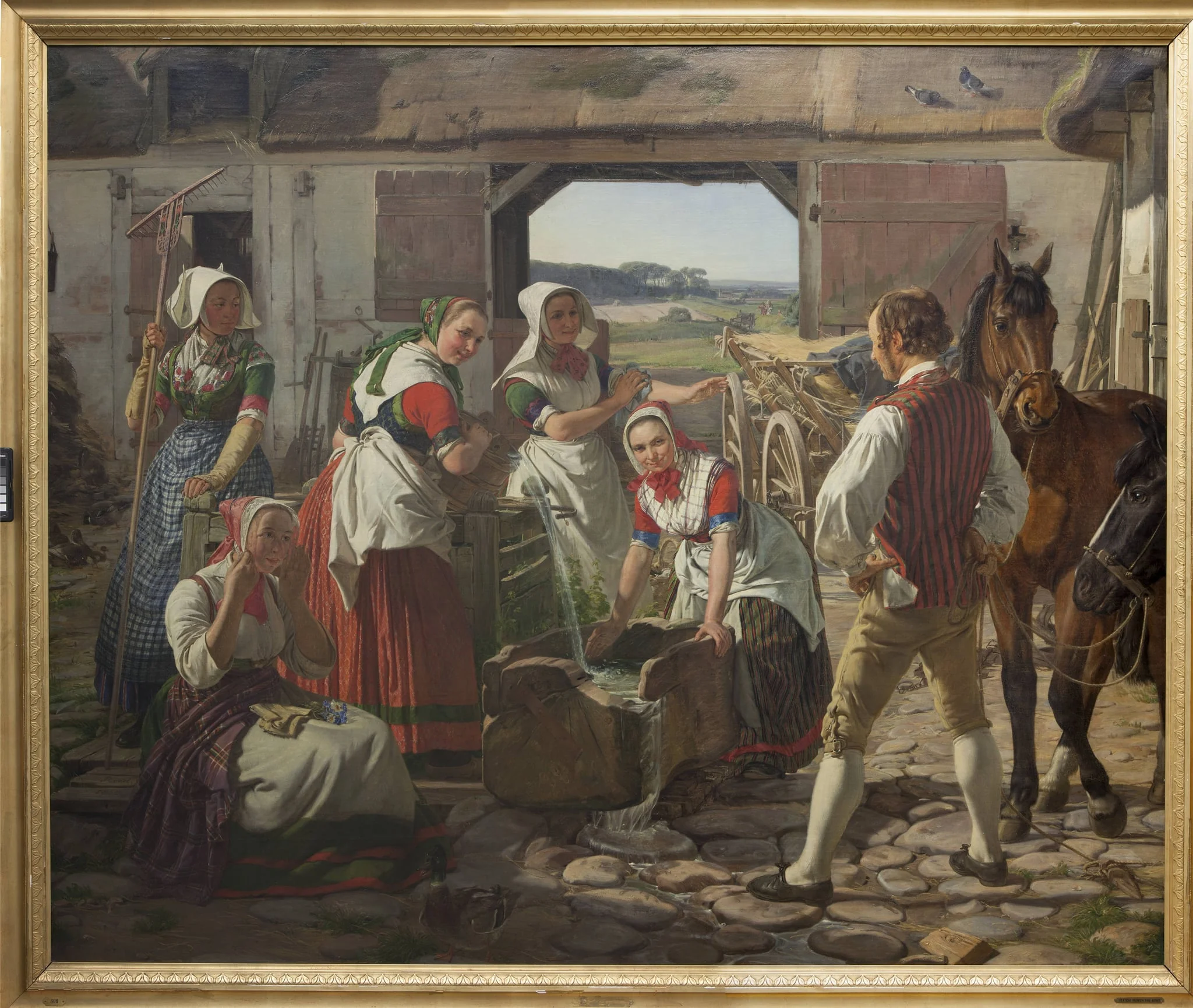 Sjællandske høstpiger ved en brønd, by Unknown, 1850