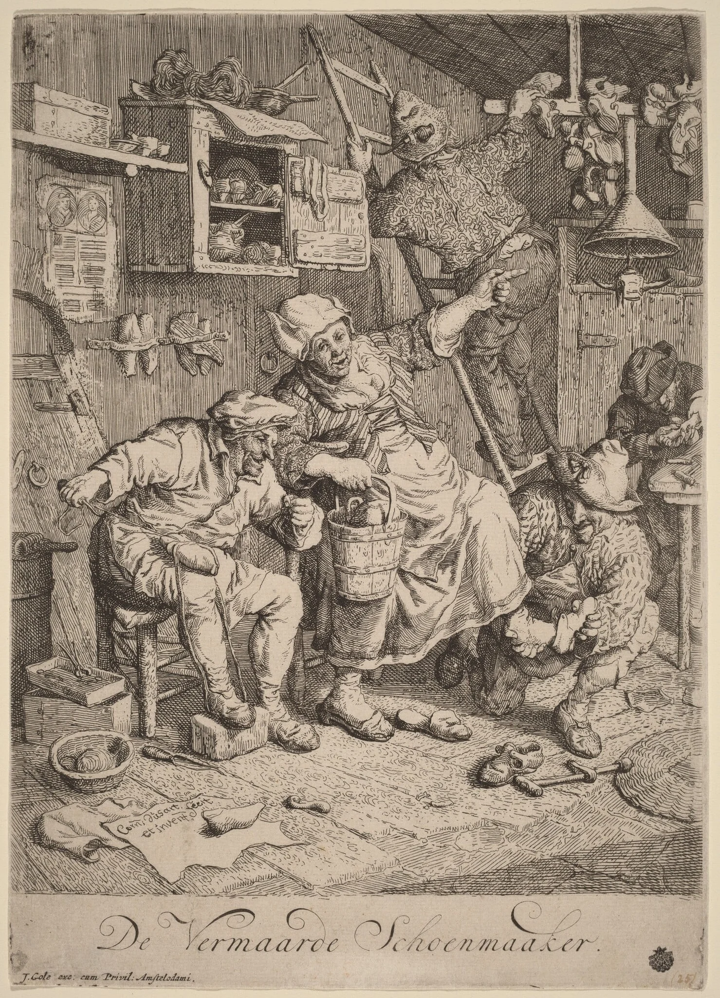 The Merry Shoemaker, by Cornelis Dusart, ink, 1695