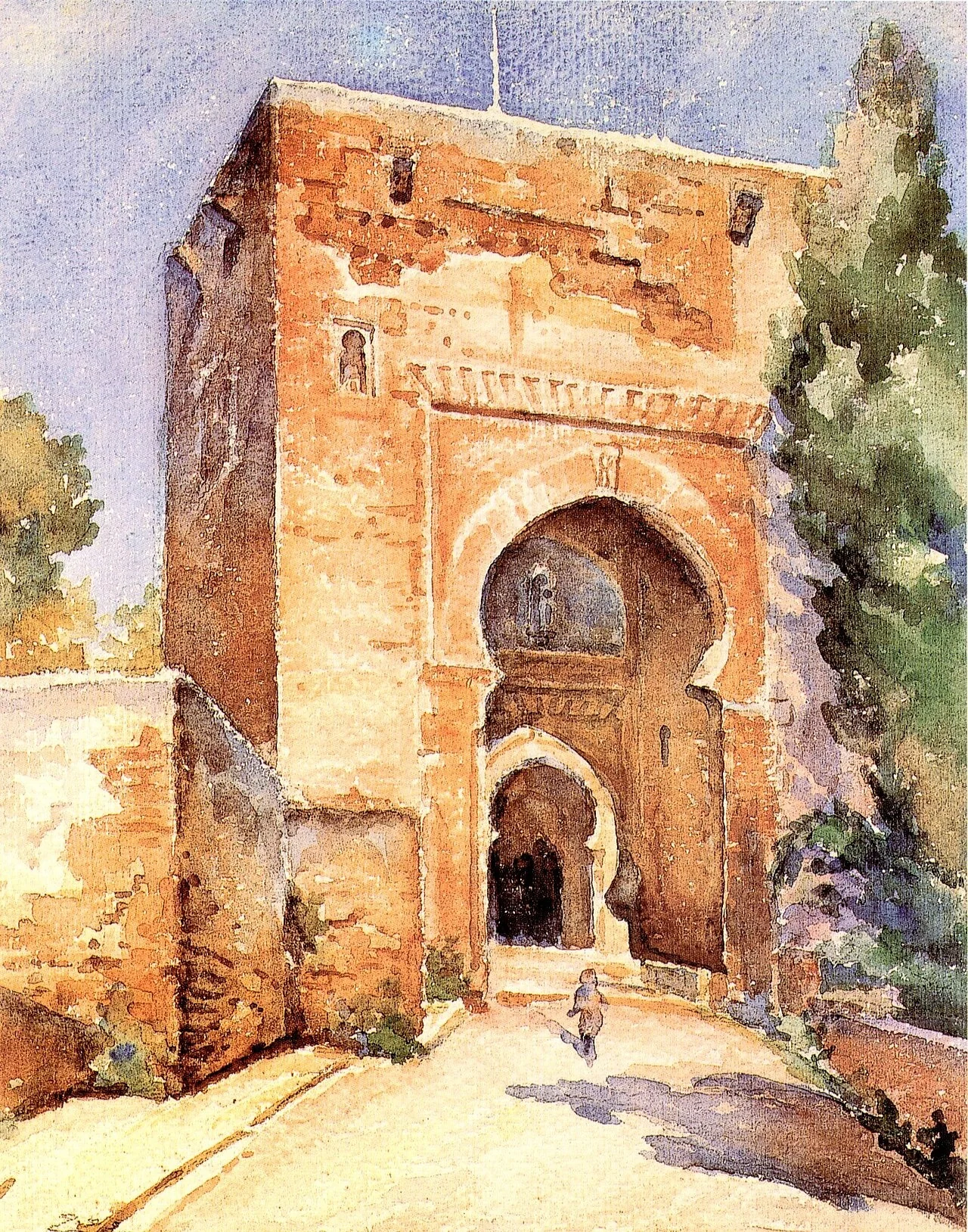 Granada, Alhambra: Justice Portal, by Moustafa Farroukh, watercolor, 1939