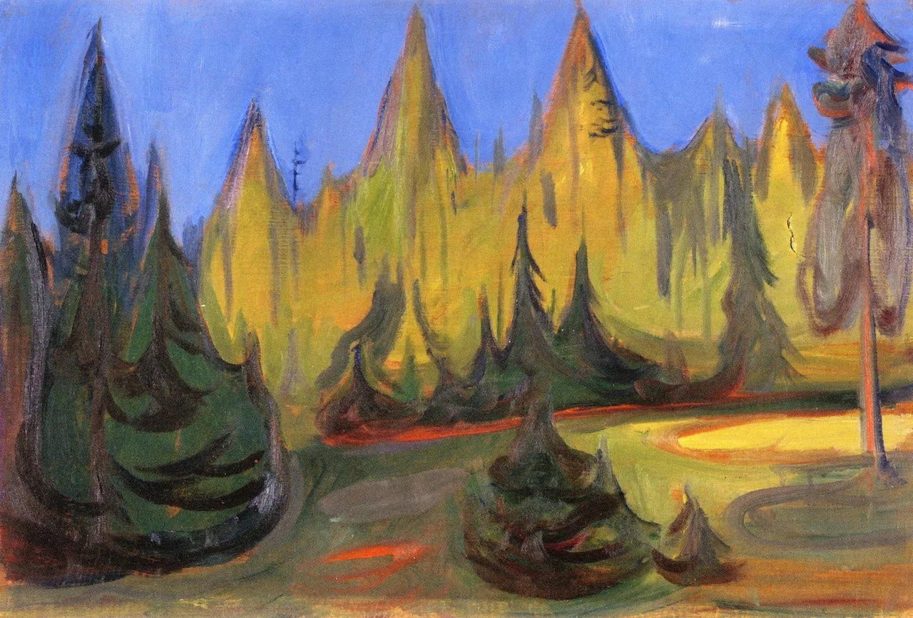 Dark Spruce Forest, by Edvard Munch, oil, 1900