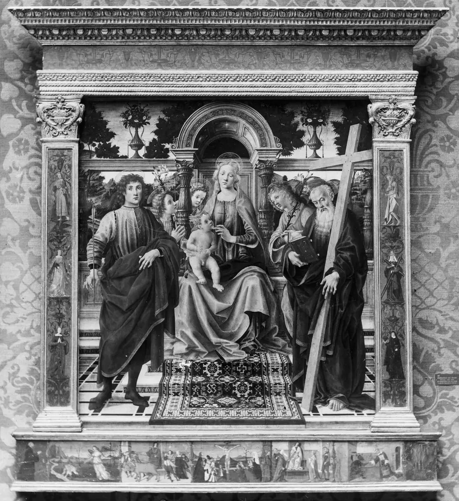 Mary enthroned with the child, two angels and two saints