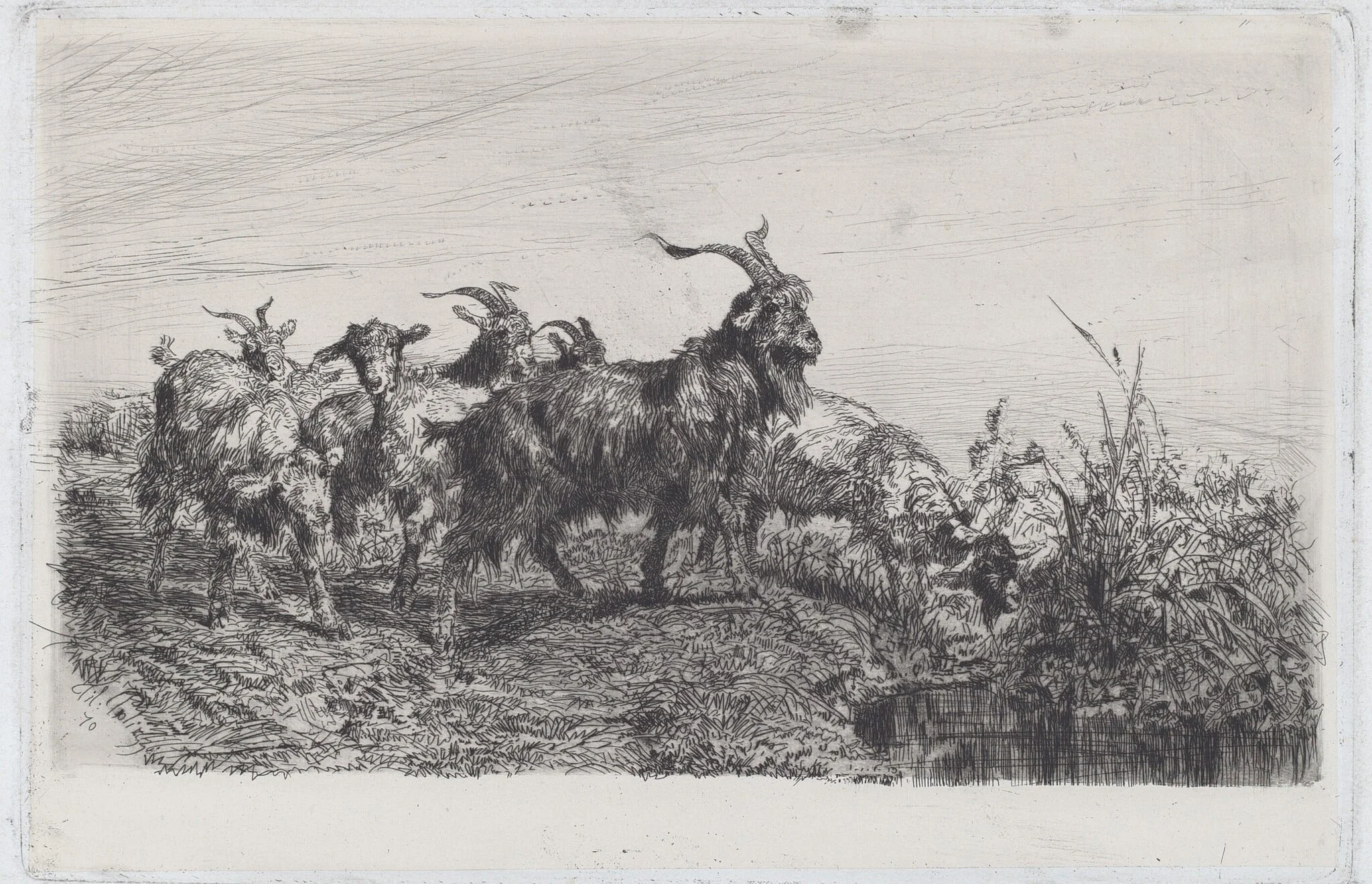 Kids by a Pond, by Filippo Palizzi, ink, 1870
