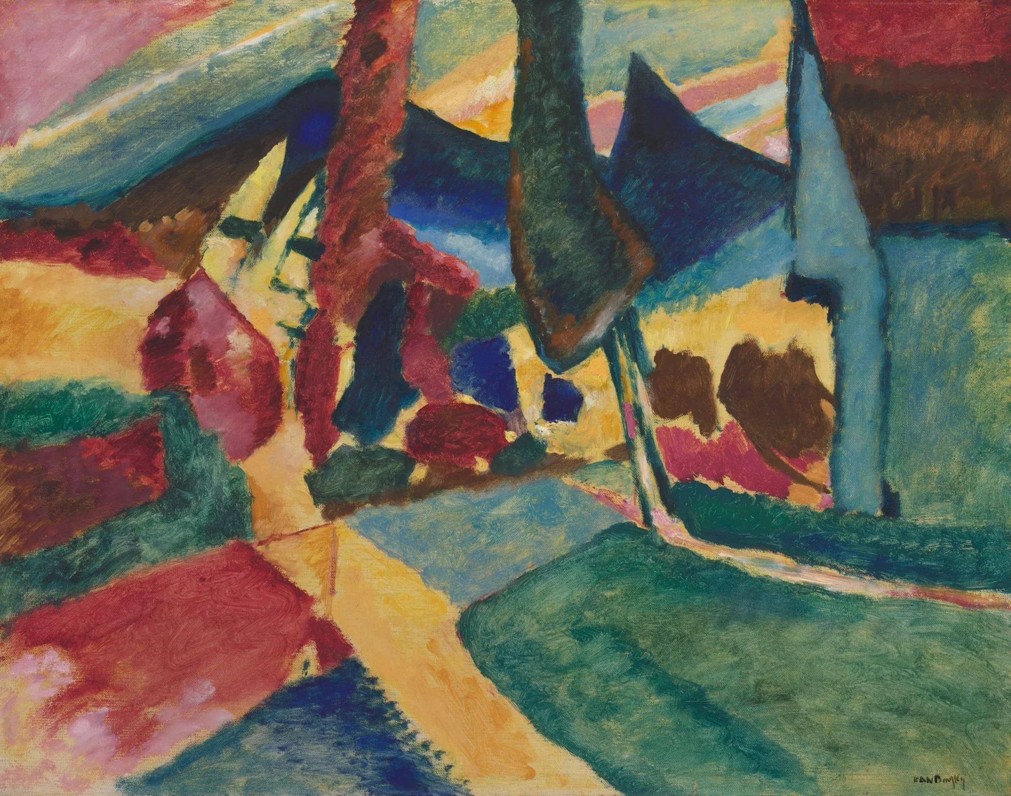 Landscape with Two Poplars, by Wassily Kandinsky, oil, 1912