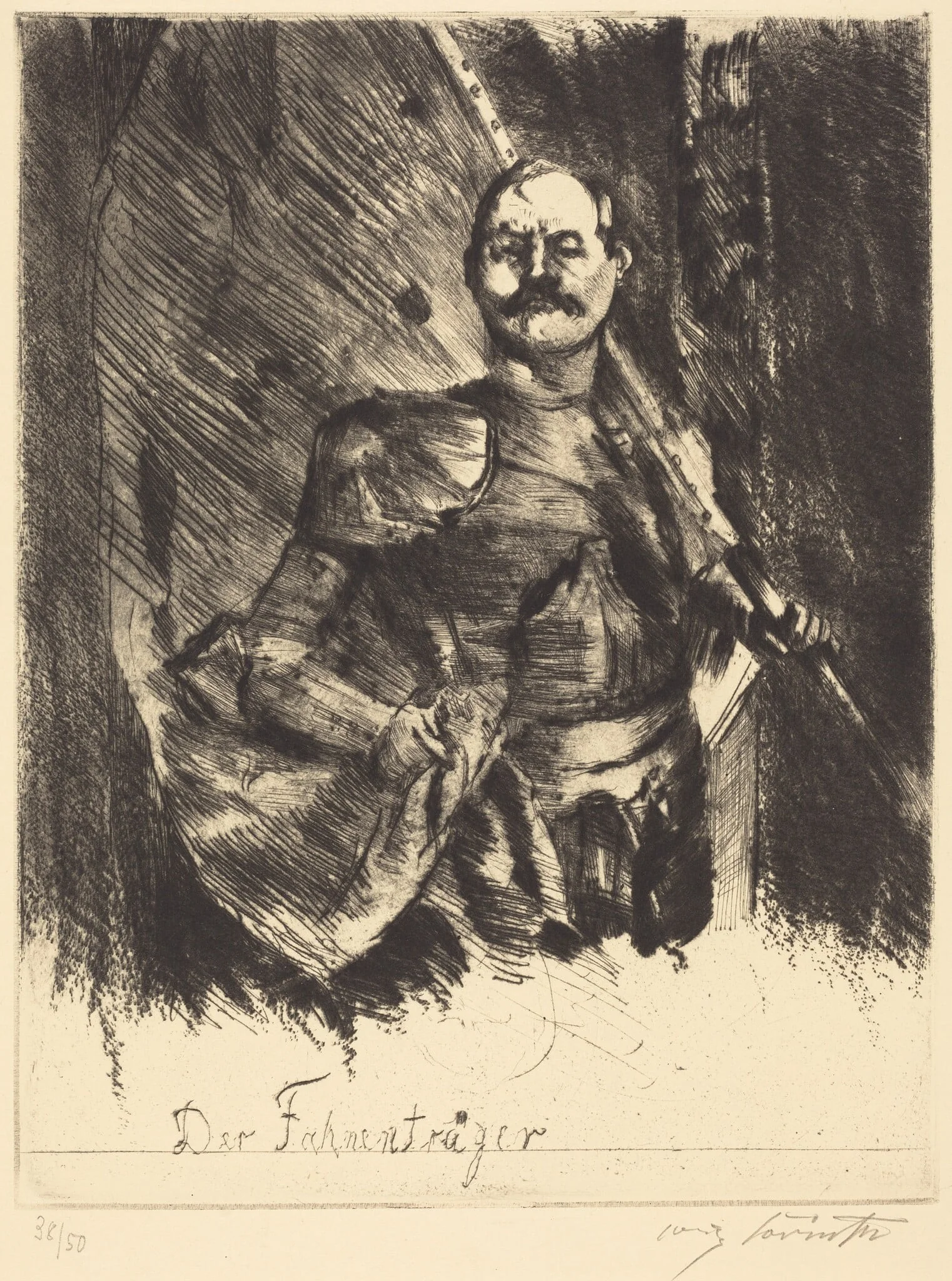 Der Fahnenträger (The Standard Bearer), by Lovis Corinth, ink, 1920