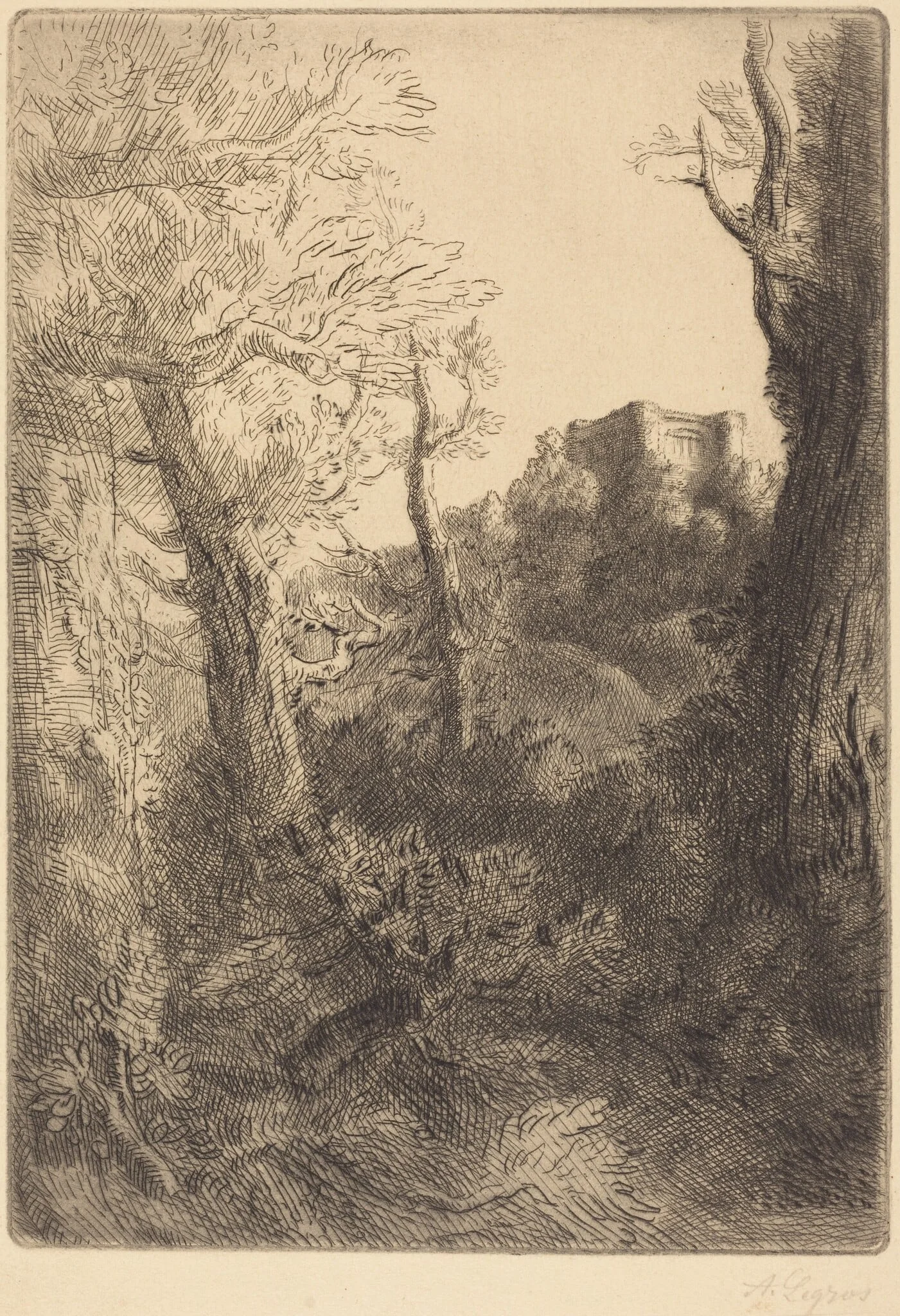 Landscape (Paysage), by Alphonse Legros, ink, 1874