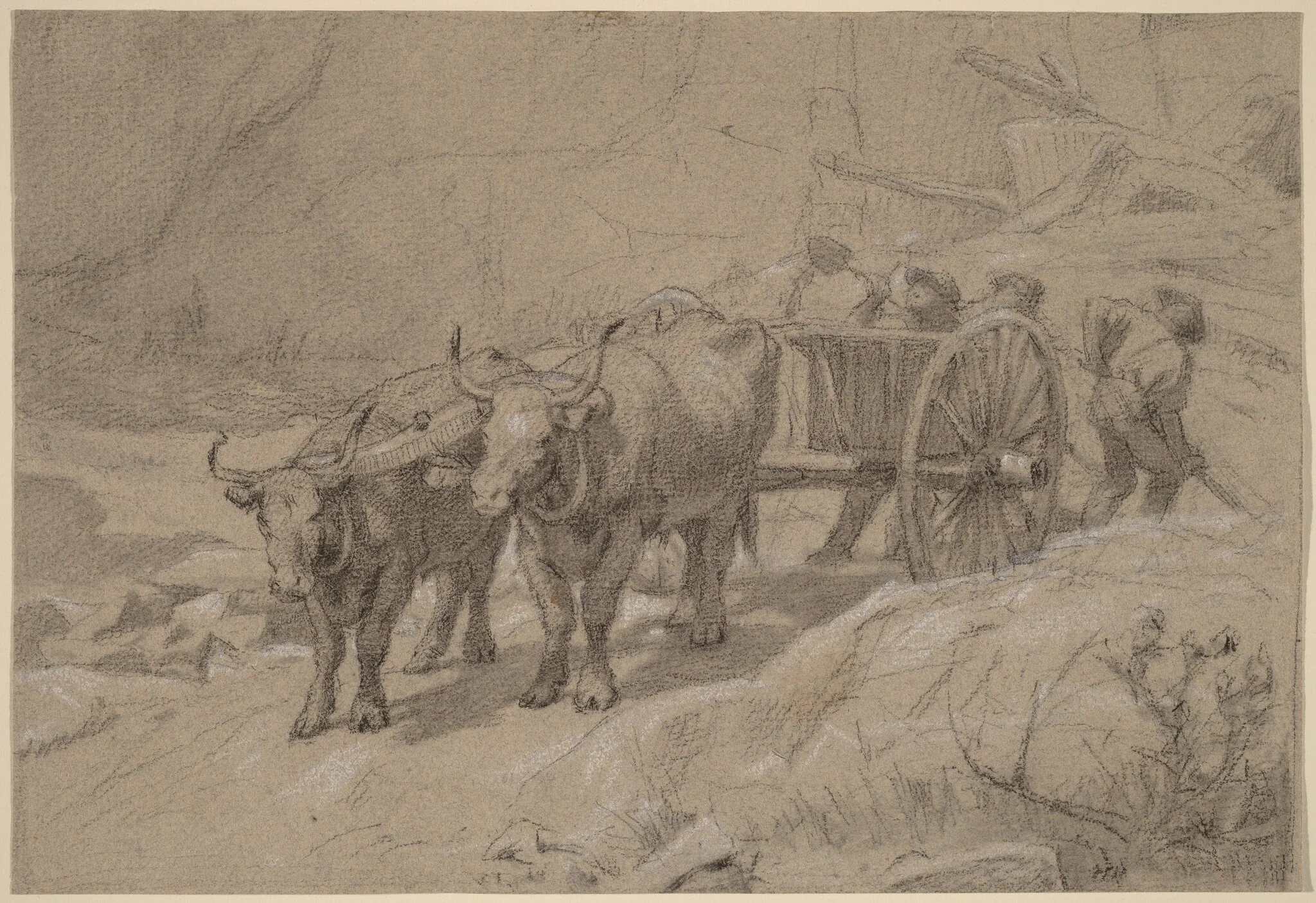 Oxen and Dump Cart, by Edwin Forbes, graphite, 1870