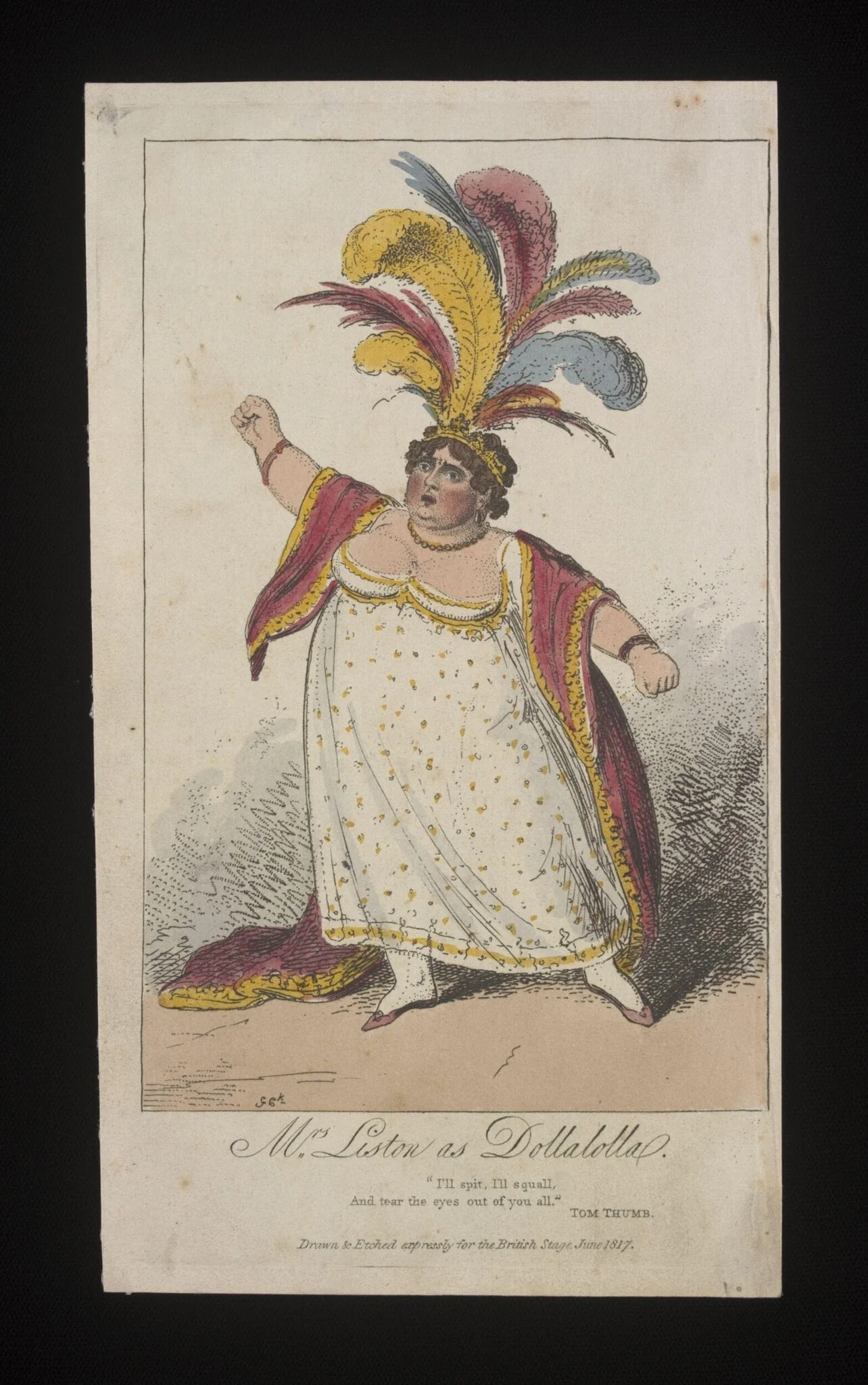 Mrs. Liston as Queen Dollalolla in Kane O'Hara's burletta <i>Tom Thumb</i>, by Unknown, 1817