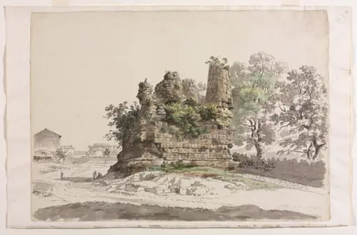 The So-Called Sepulcher of the Curiatii Brothers at Albano, with the Church of the Madonna della Stella in the distance at left
