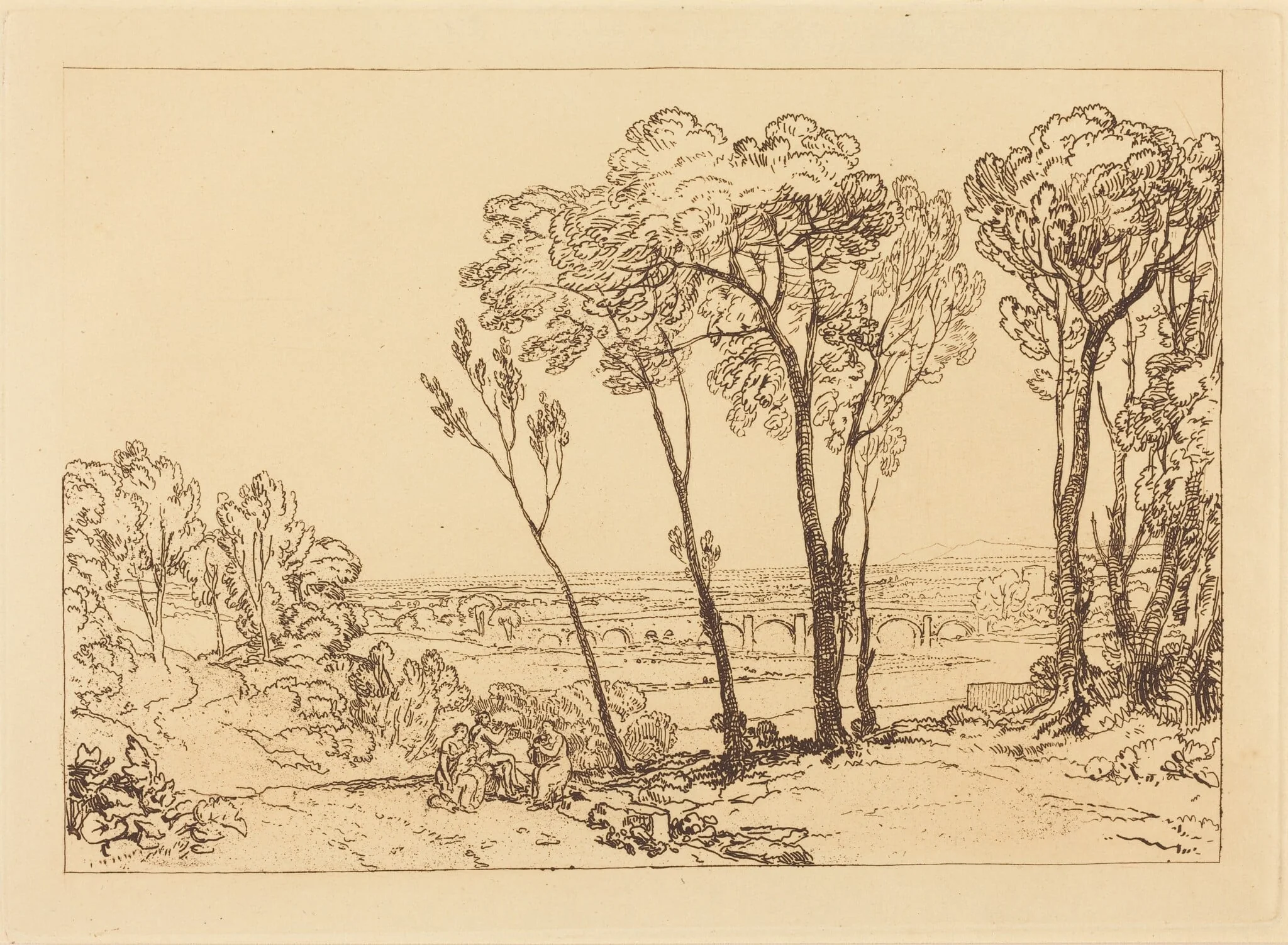 The Bridge in Middle Distance, by Joseph Mallord William Turner, ink, 1808