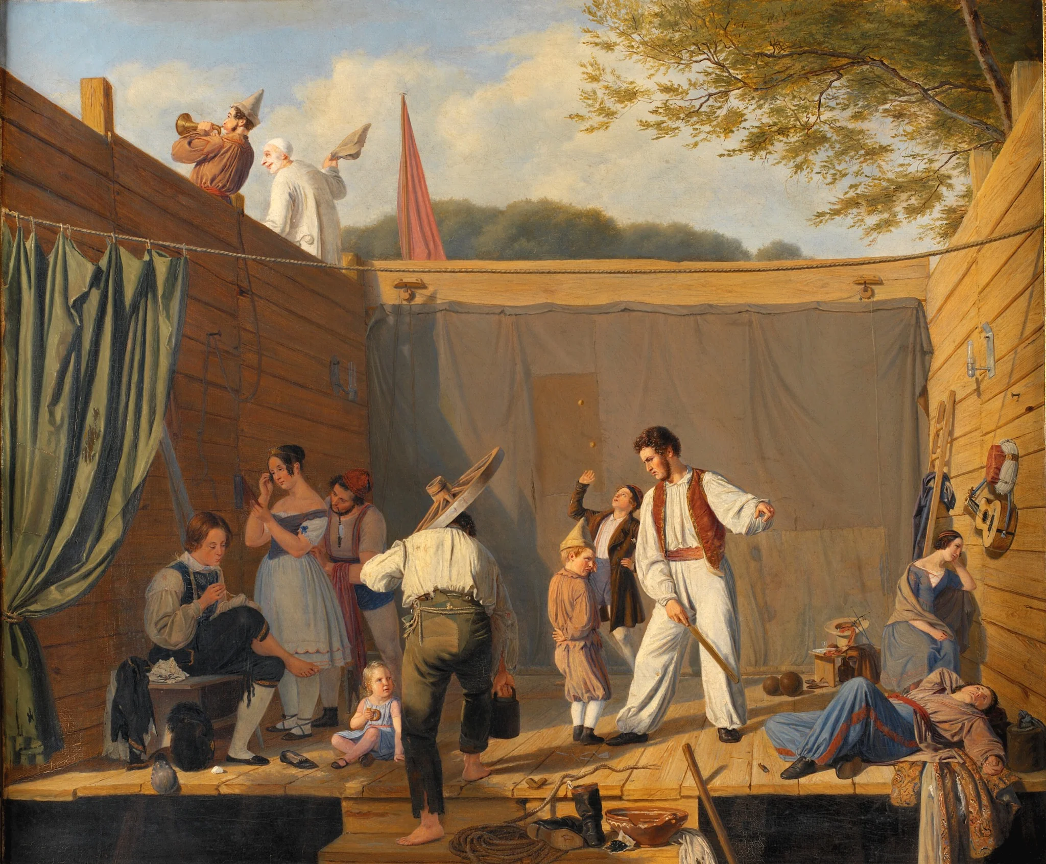 A Group of Tightrope Walkers just before a Performance, by Julius Friedlænder, oil, 1840