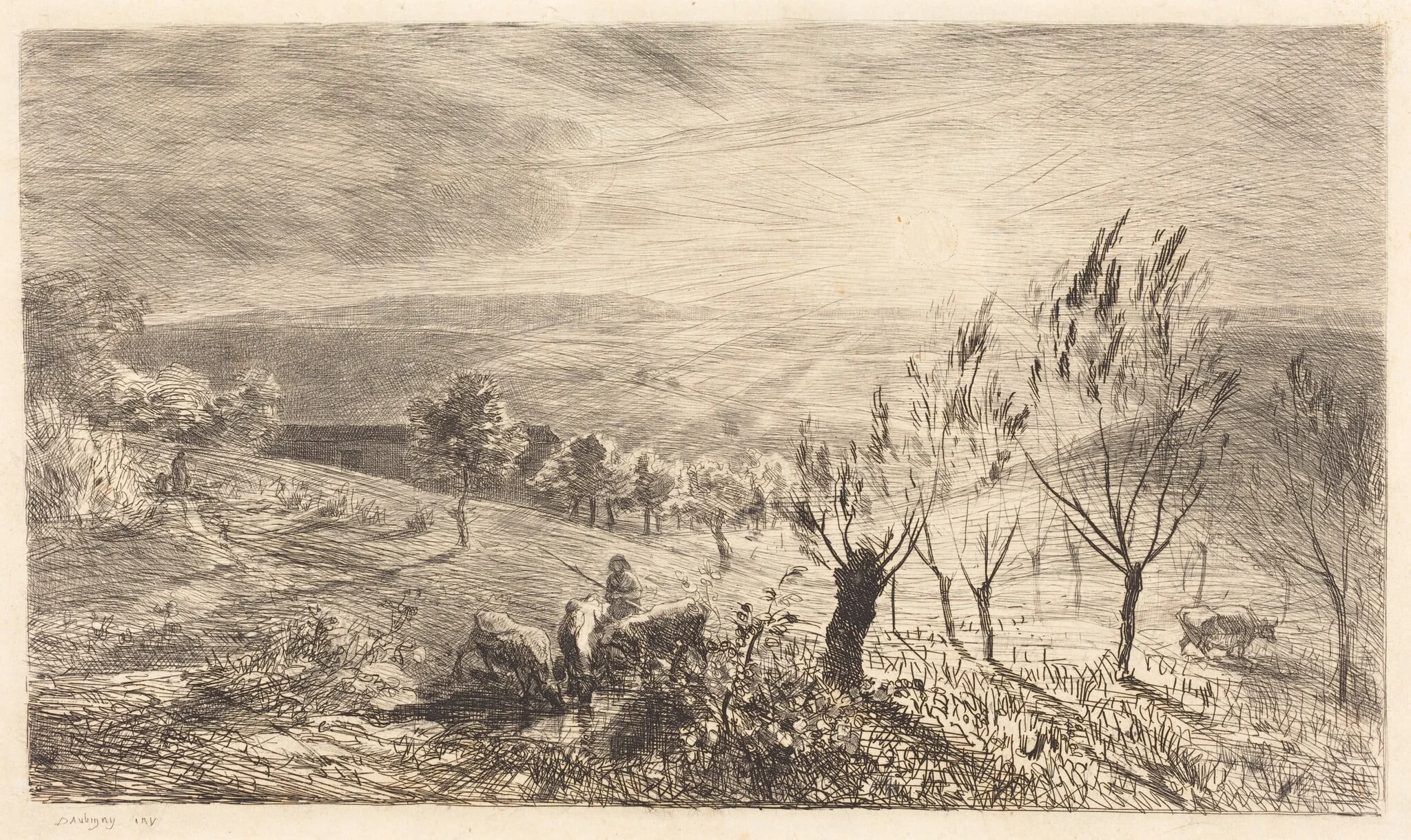 Sunrise (Le Lever du soleil), by Charles François Daubigny, ink, 1850