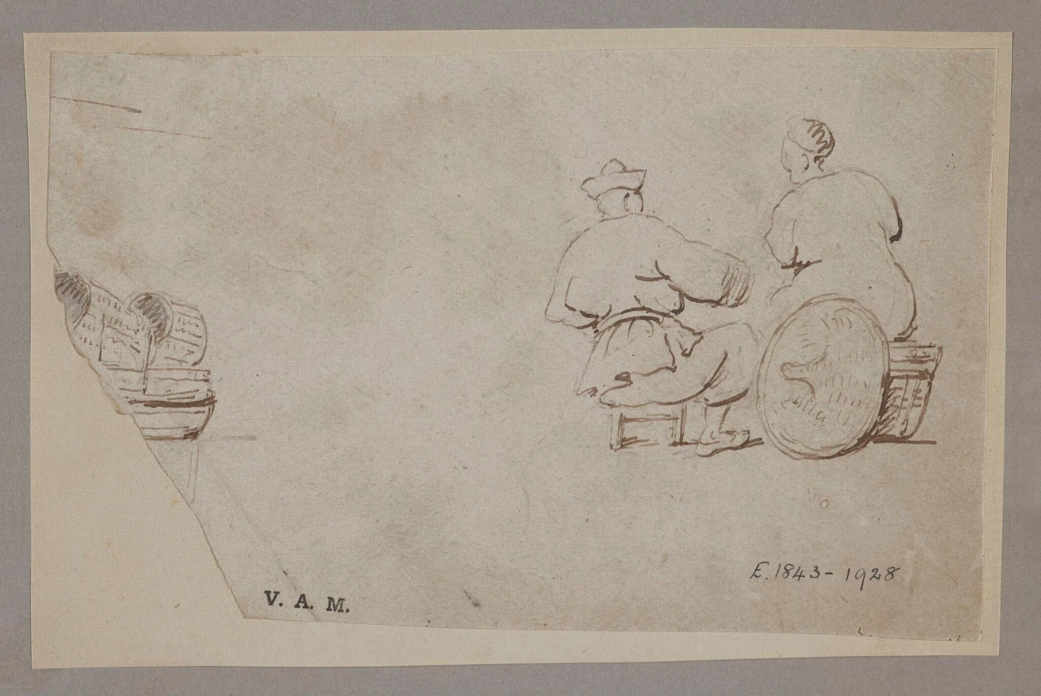 Seated Chinese figures, and part of a Tanka boat, by Unknown, 1850