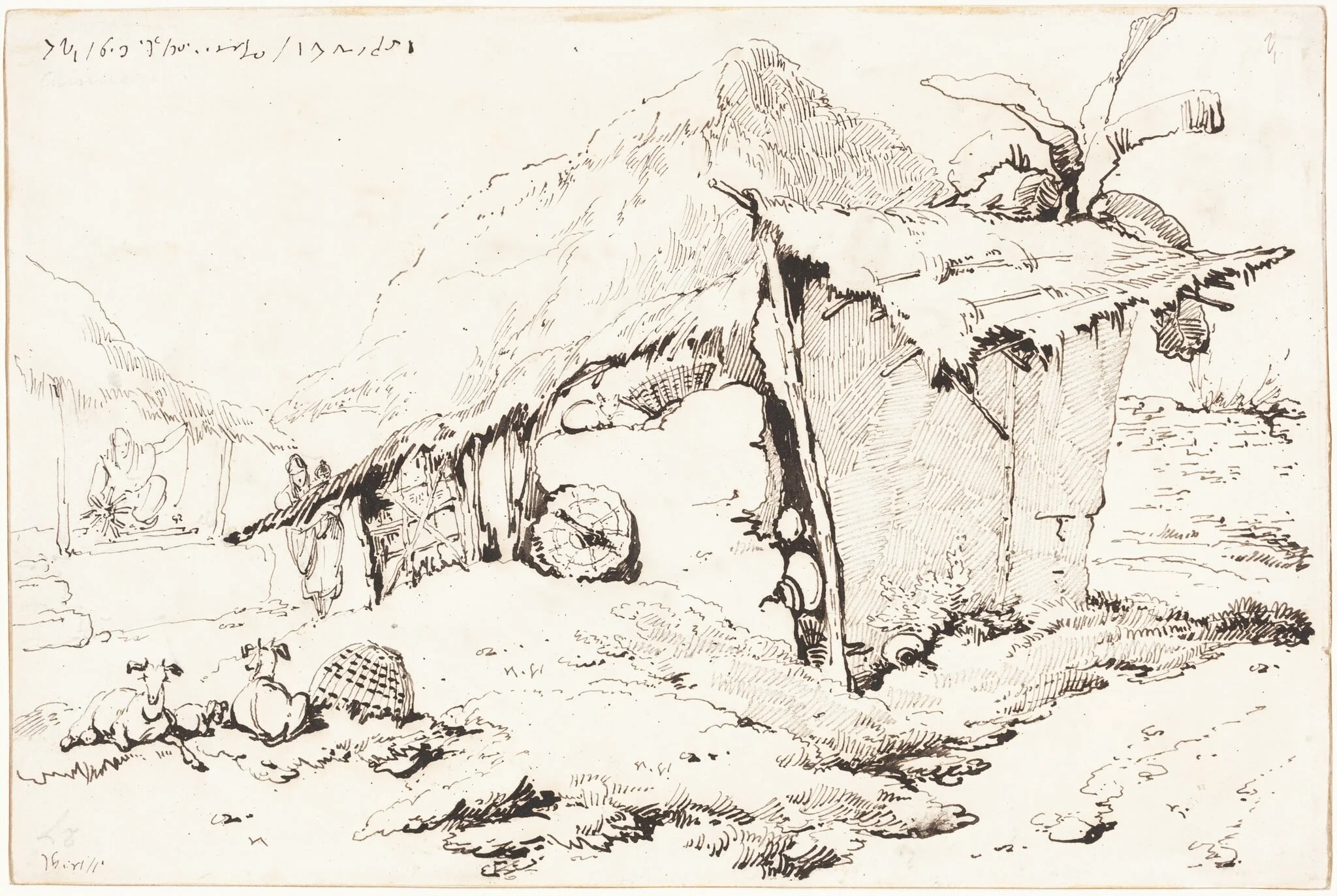 A Village Hut in India [recto], by George Chinnery, ink, 1819