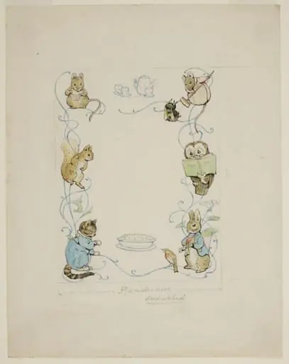 Endpaper design for a foreign translation of the Peter Rabbit books