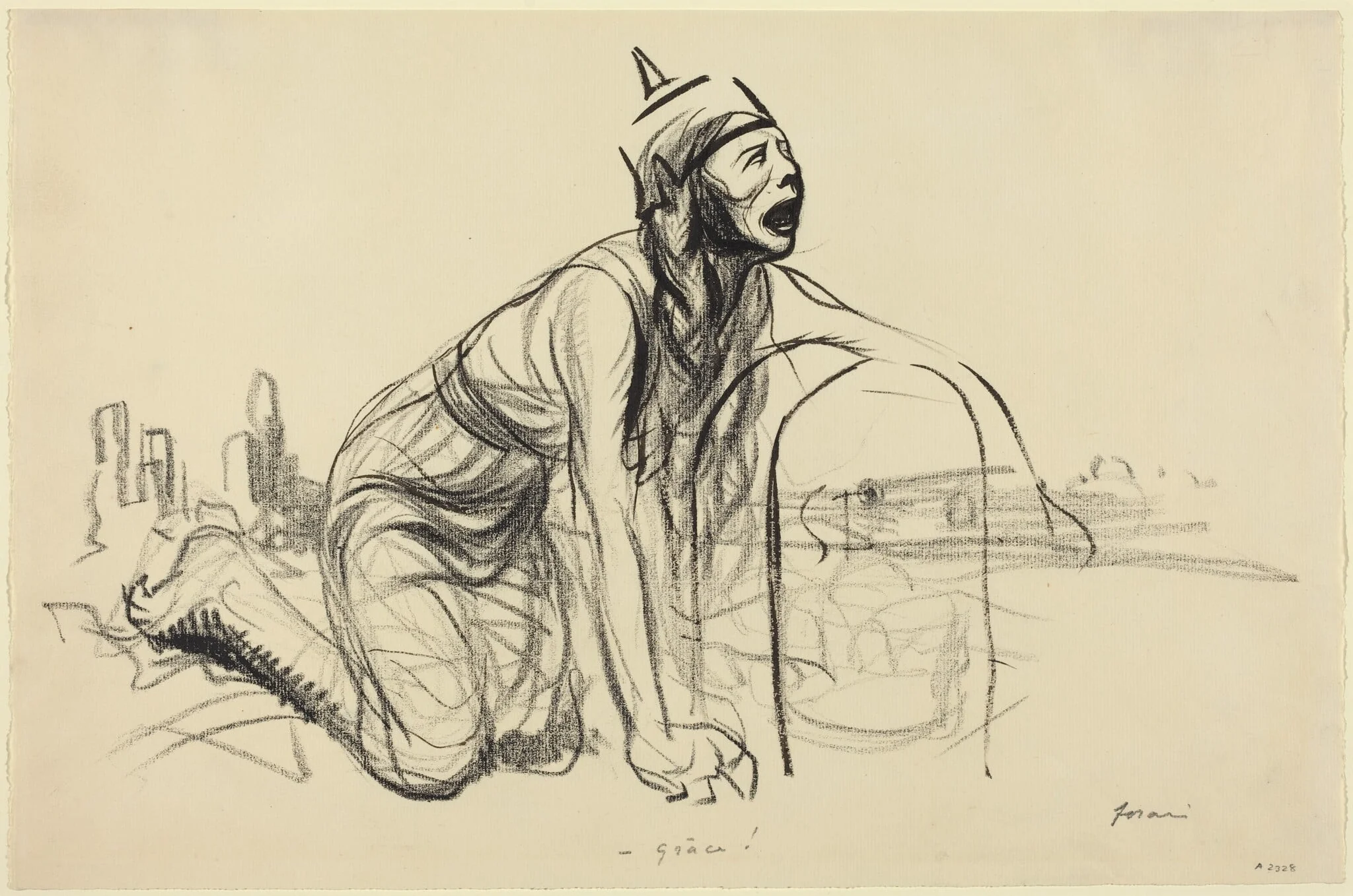 Grace!, by Jean-Louis Forain, ink, 1916