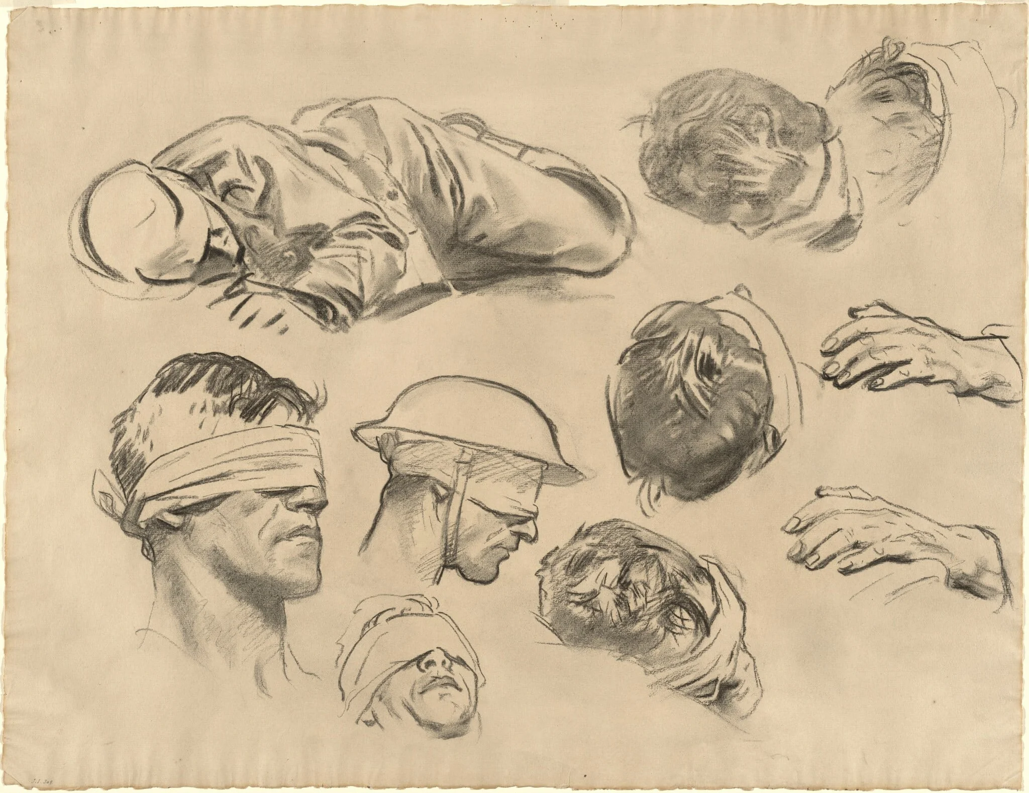 Studies for "Gassed", by John Singer Sargent, charcoal, 1918
