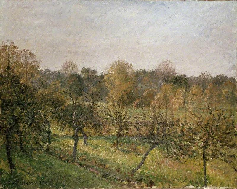 Sunset at Éragny-sur-Epte, Autumn, by Camille Pissarro, oil, 1902
