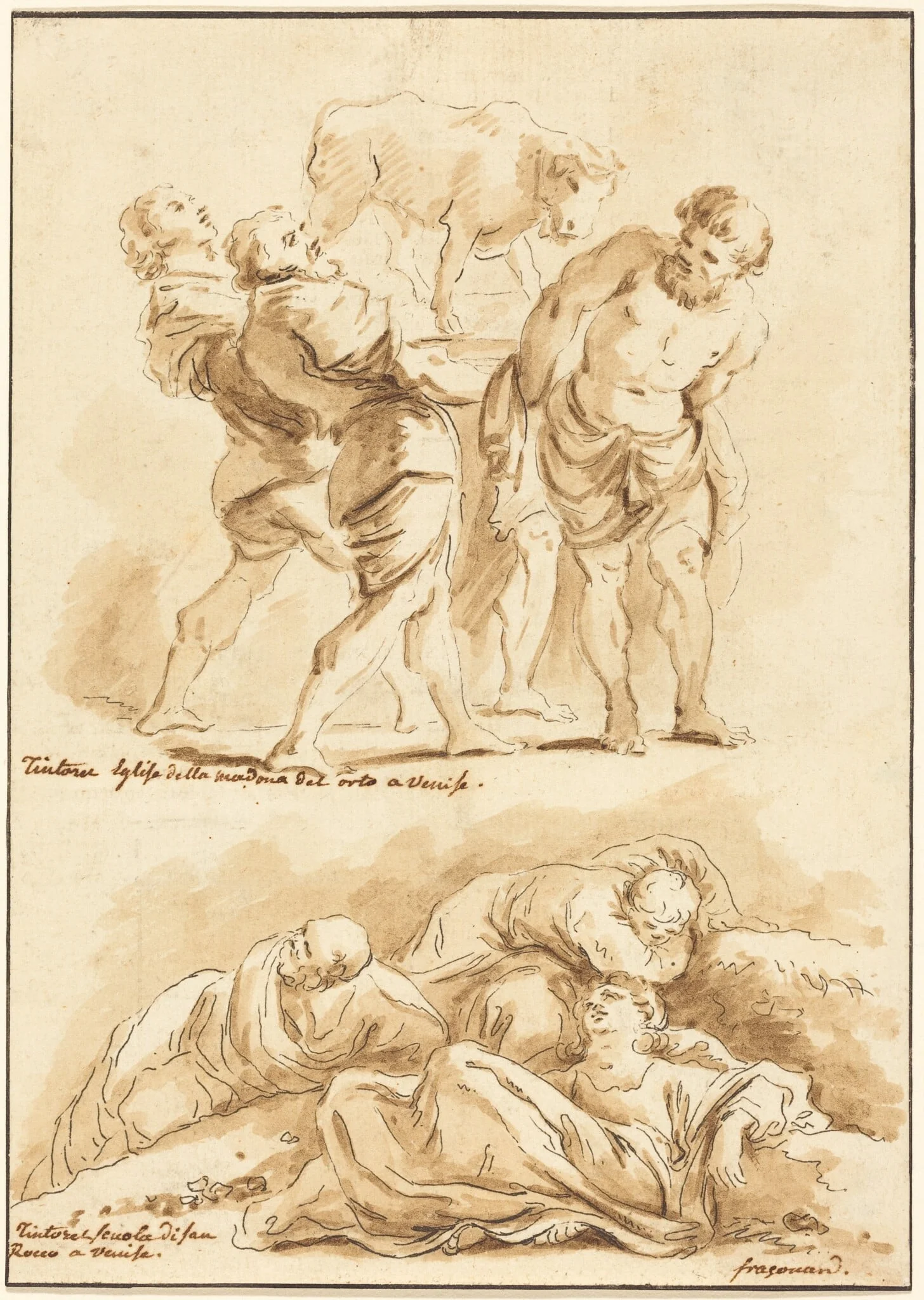 Worship of the Golden Calf and Christ on the Mount of Olives, by Jean-Claude-Richard, Abbé de Saint-Non, ink, 1775