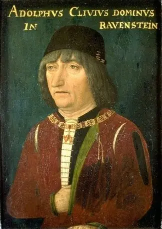 Portrait of Adolf van Kleef  (1425-1492) (op de achterzijde: initialen van Adolf van kleef en zijn beide echtgenoten)