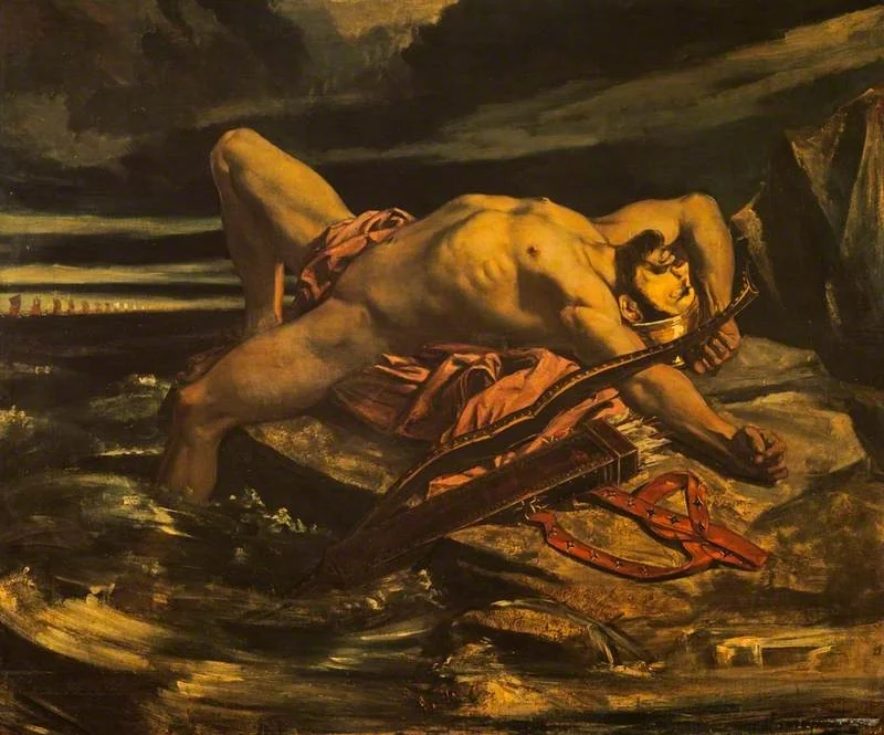 Philoctetes left on the Isle of Lemnos by the Greeks on their passage towards Troy, by David Scott, oil, 1840