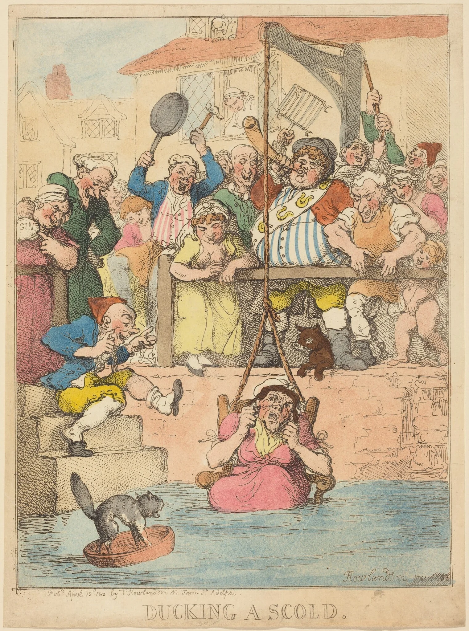 Ducking a Scold, by Thomas Rowlandson, ink, 1809