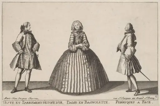 Veste et Parrement d'Etofe d'Or/Dame en Bagnolette/Perruques à Face