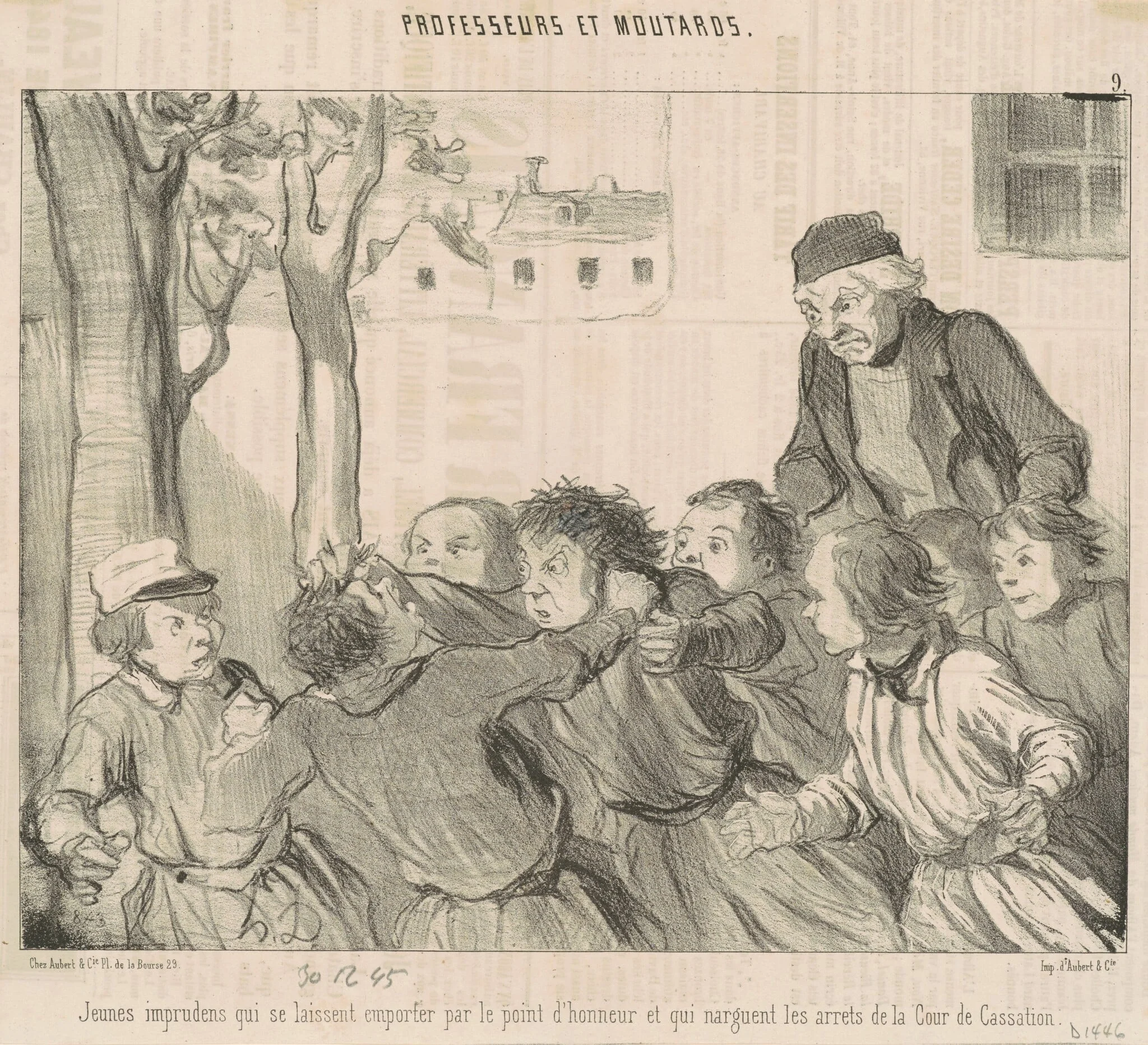 Jeunes imprudens qui se laiseent emporter ..., by Honoré Daumier, ink, 1845