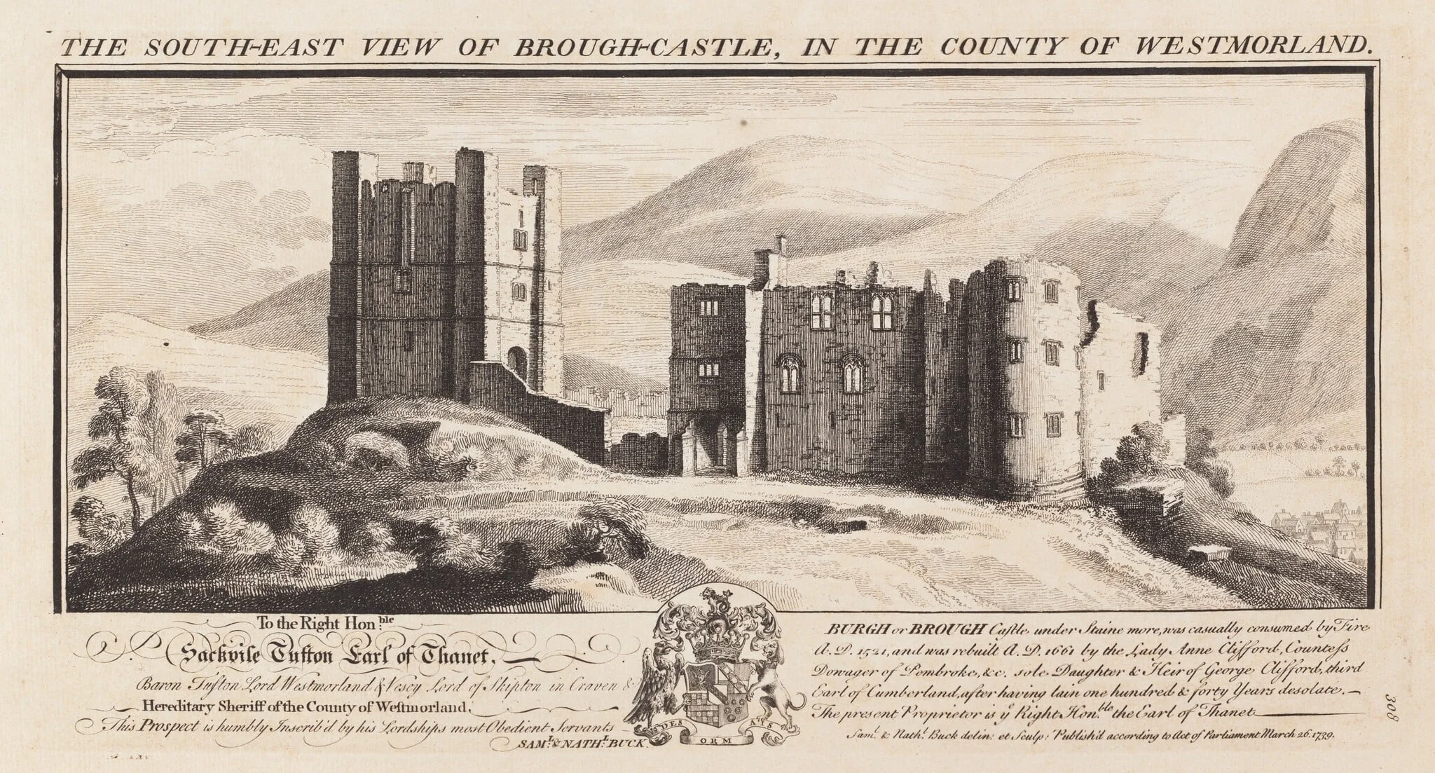 The South-East View of Wardour Castle, in the County of Wilts, by Samuel Buck, ink, 1739