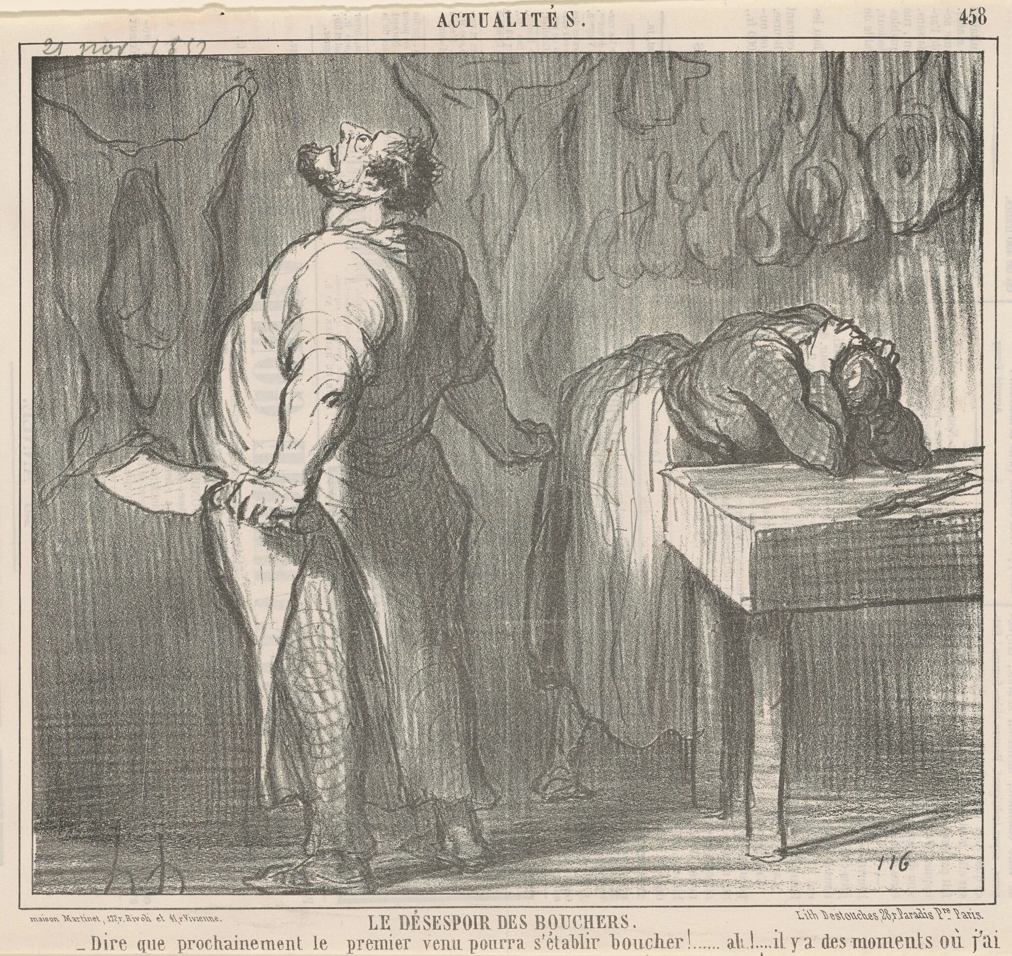 Le désespoir des bouchers, by Honoré Daumier, ink, 1857