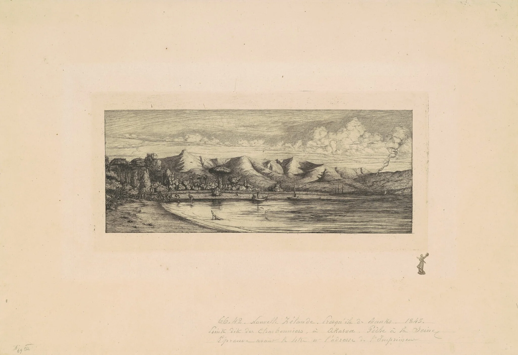 Nouvelle Zélande, Presqu'ile de Banks (View of Collier's Point, New Zealand), by Charles Meryon, ink, 1863