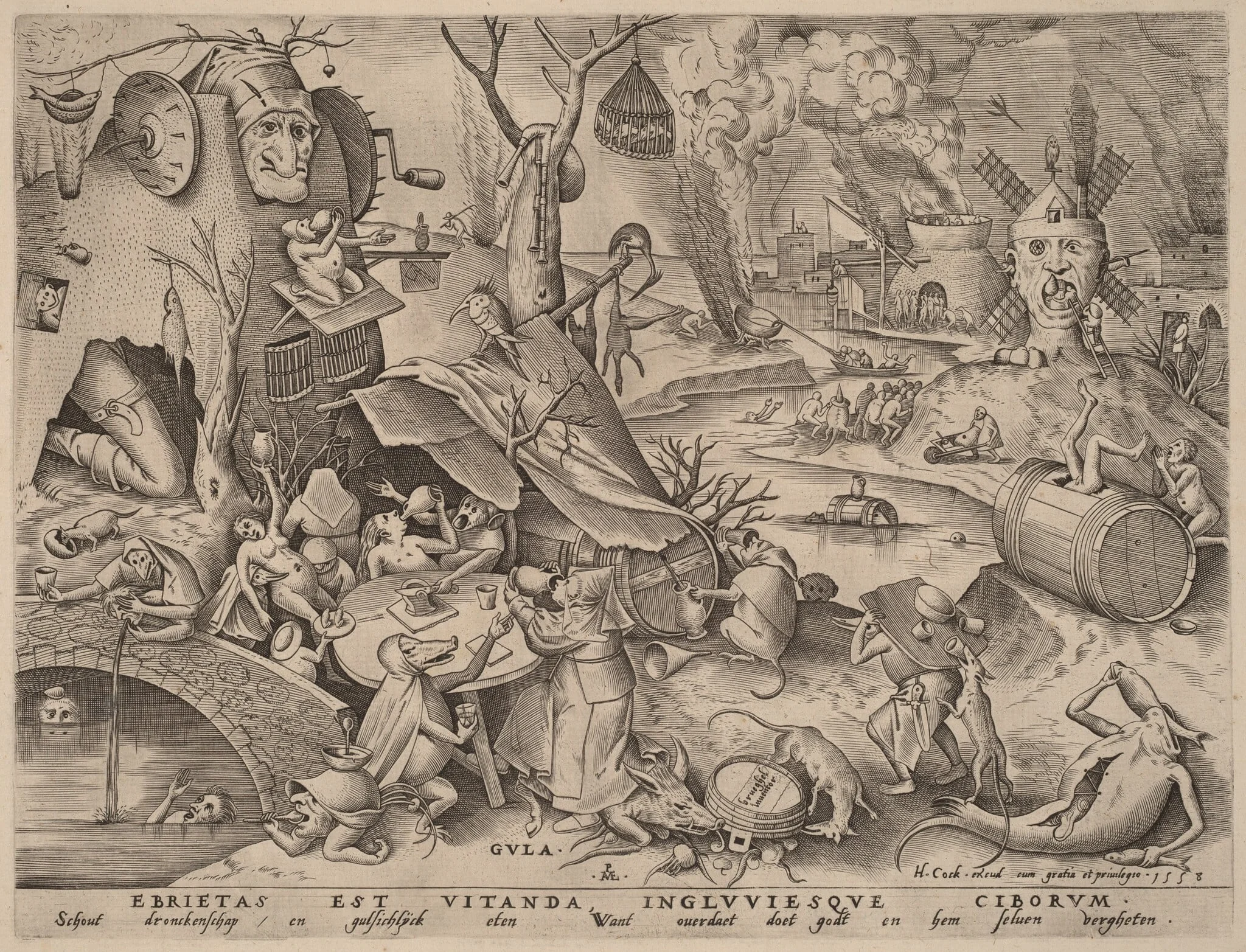 Gluttony, by Pieter van der Heyden, ink, 1558