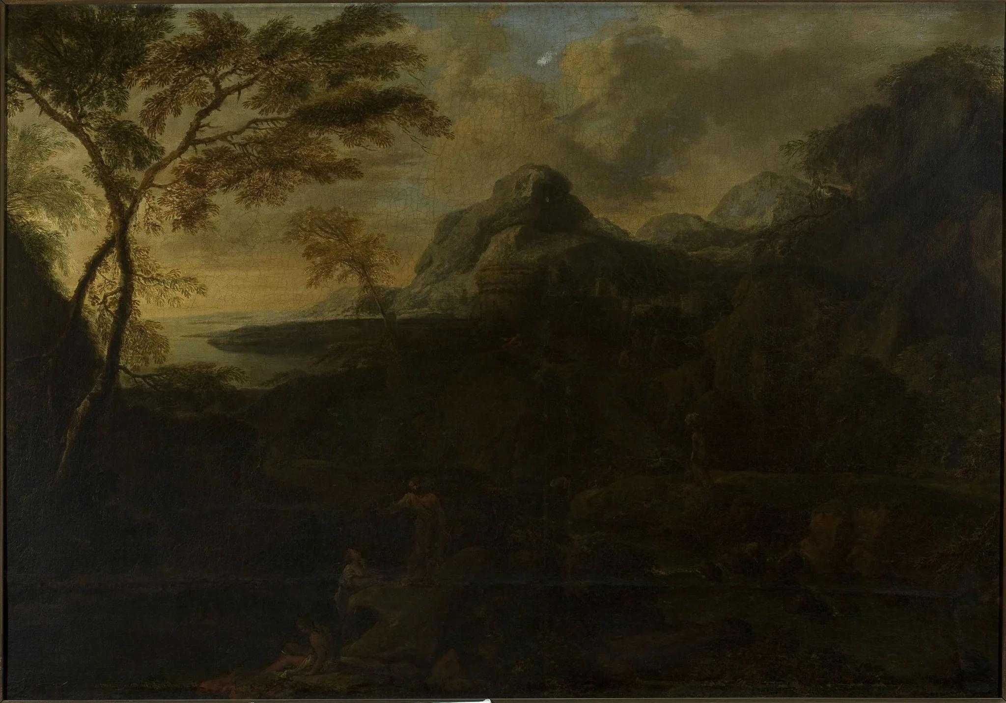 Landscape with figures at the lakeside, by Gaspard Dughet, oil, 1654